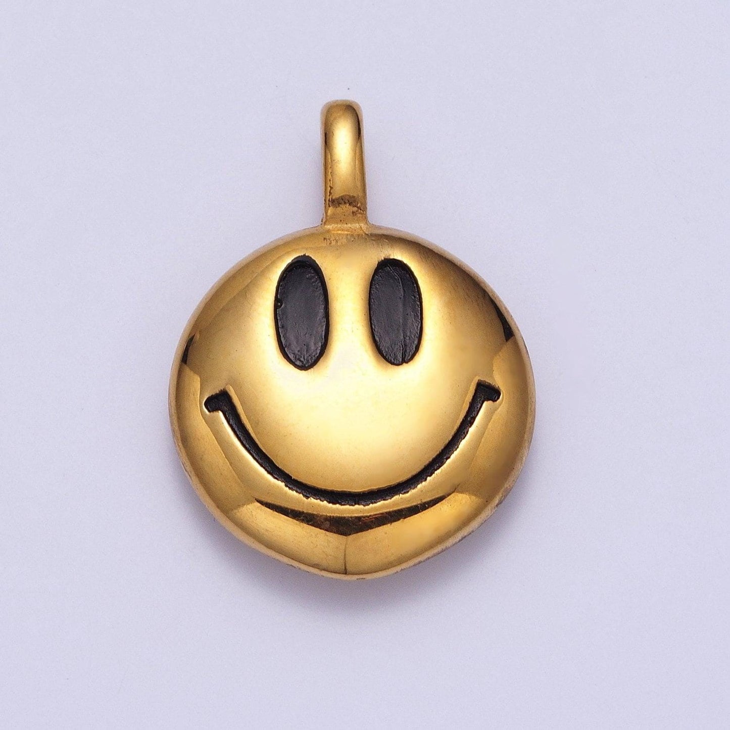 Round emoticon face stainless steel charm pendant in gold & silver happy face pendant | x661 x662
