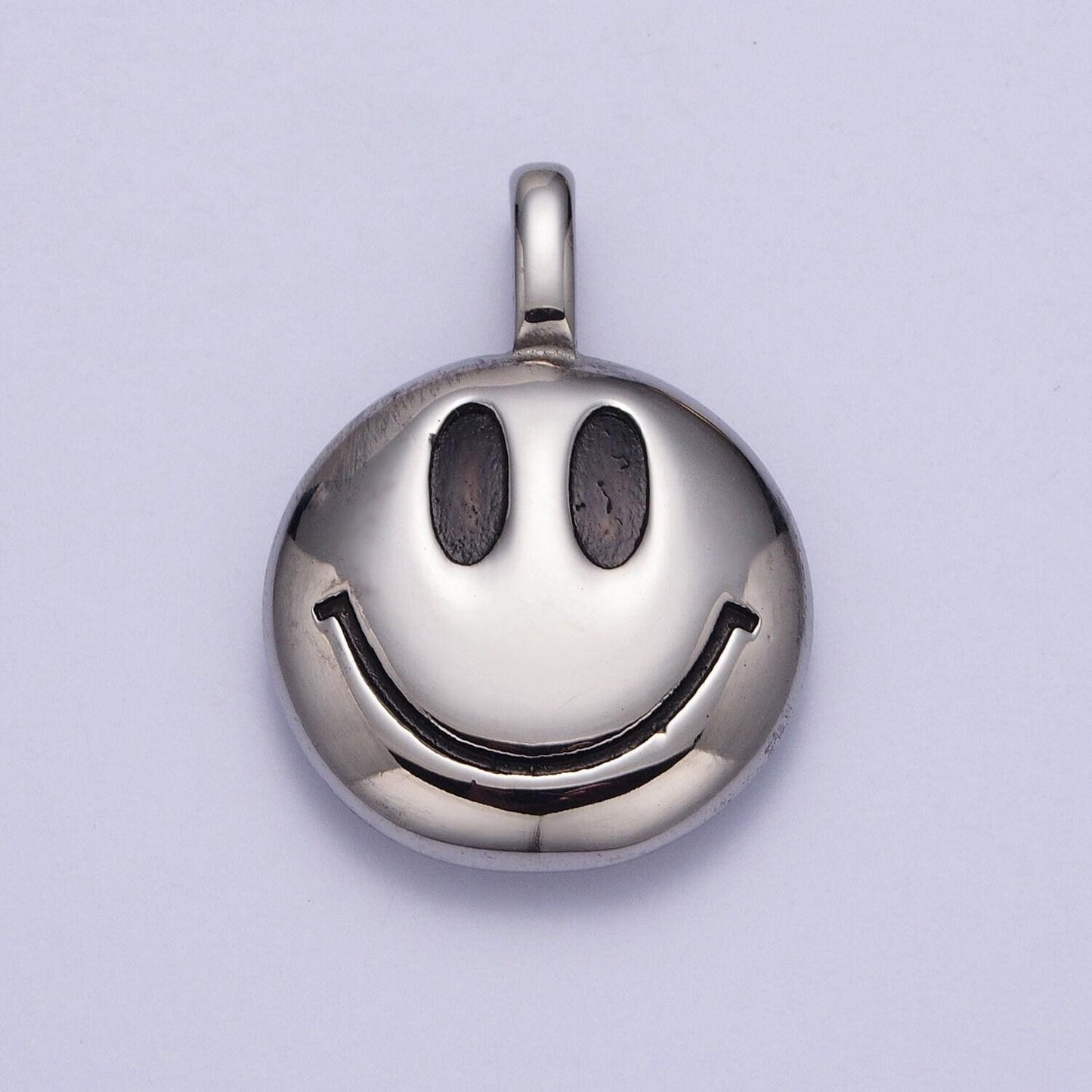 Round emoticon face stainless steel charm pendant in gold & silver happy face pendant | x661 x662