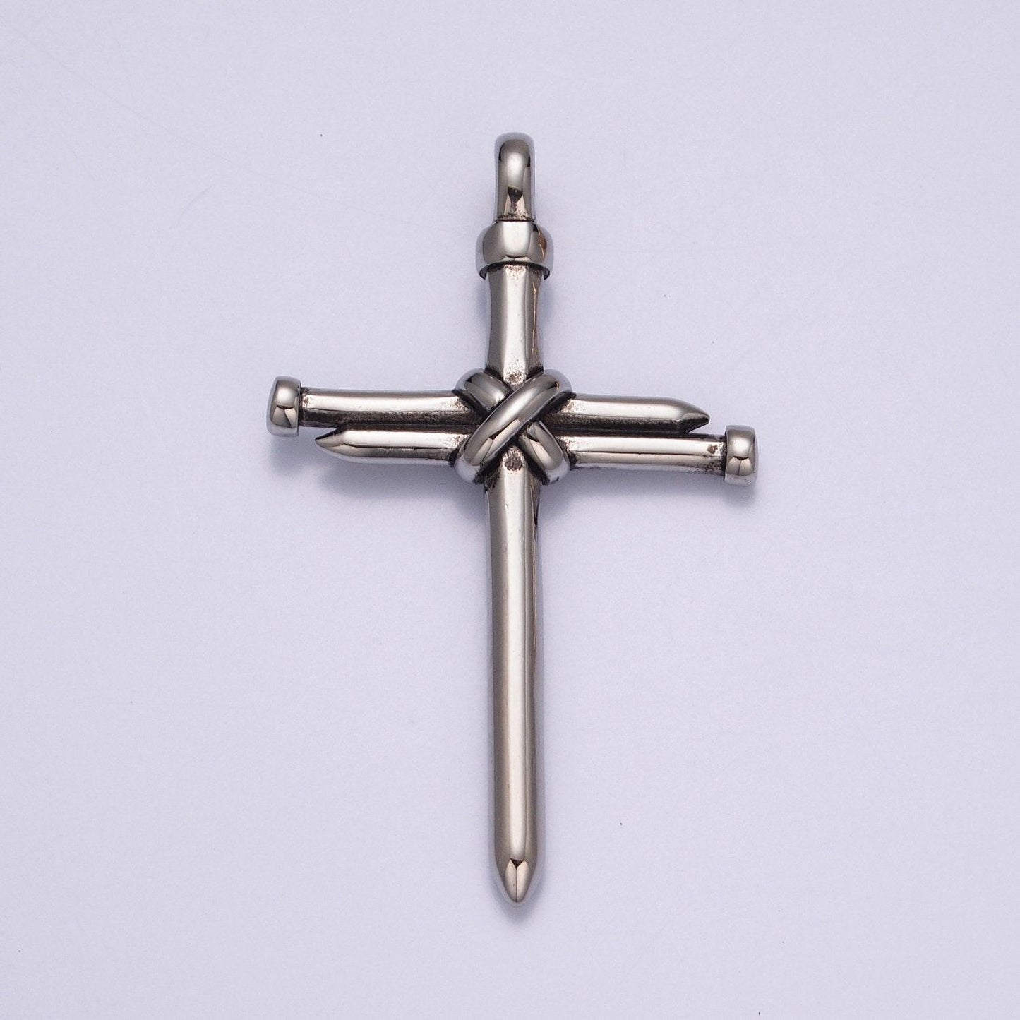 Stainless steel gold, silver minimalist center tied nails cross pendant, for diy religious jewelry european charms bracelet | x-641, x-642