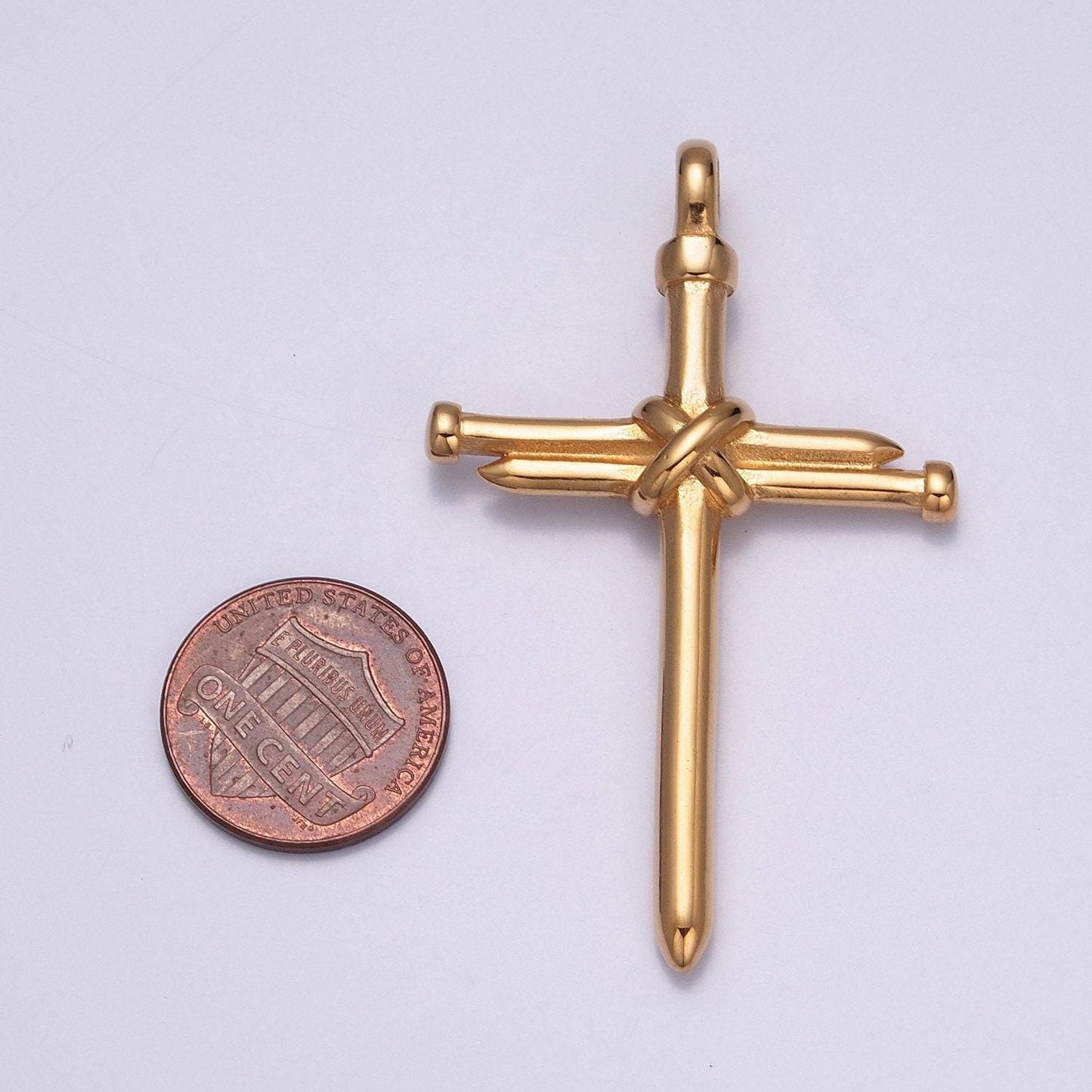 Stainless steel gold, silver minimalist center tied nails cross pendant, for diy religious jewelry european charms bracelet | x-641, x-642