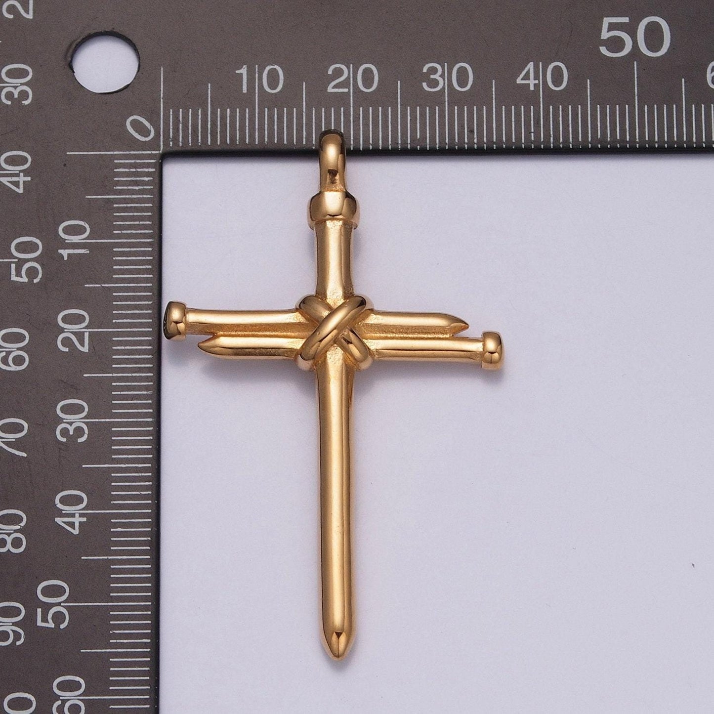 Stainless steel gold, silver minimalist center tied nails cross pendant, for diy religious jewelry european charms bracelet | x-641, x-642