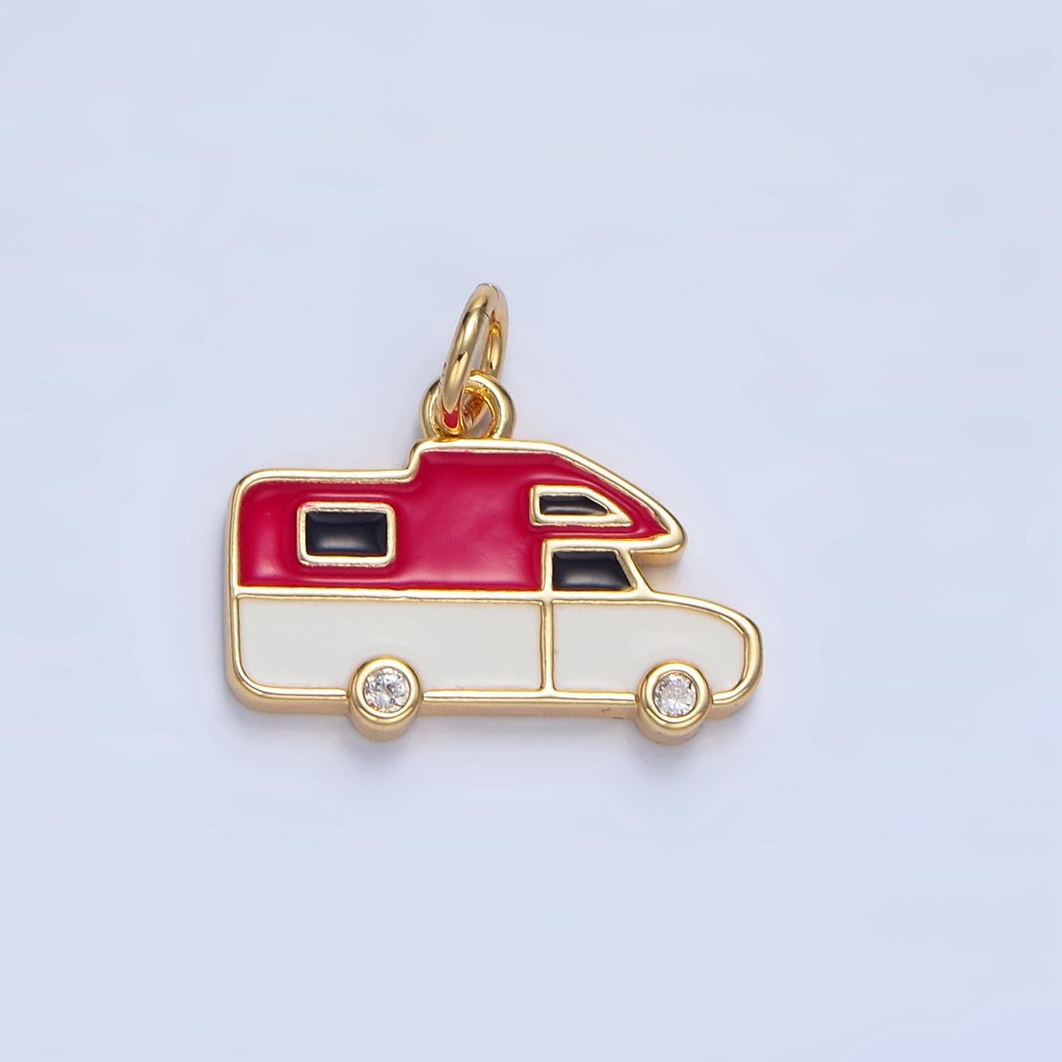 Red & teal enamel mini van 24k gold filled travel charm | x-620