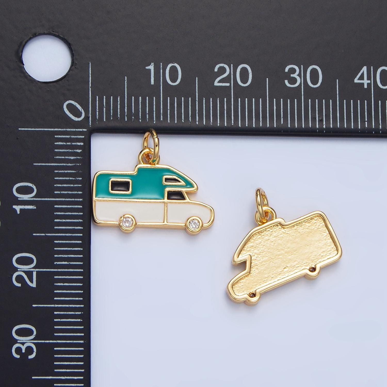 Red & teal enamel mini van 24k gold filled travel charm | x-620