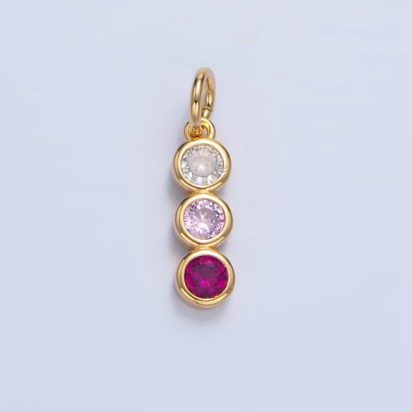 Pink round cz triple linear 24k gold filled charm | x-616