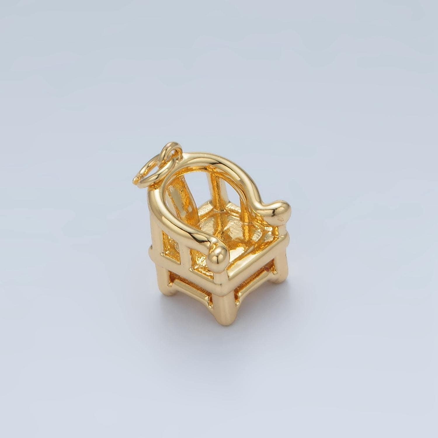 Mini 3d gold filled chair charm pendants for jewelry making tiny sofa chair pendants x-588