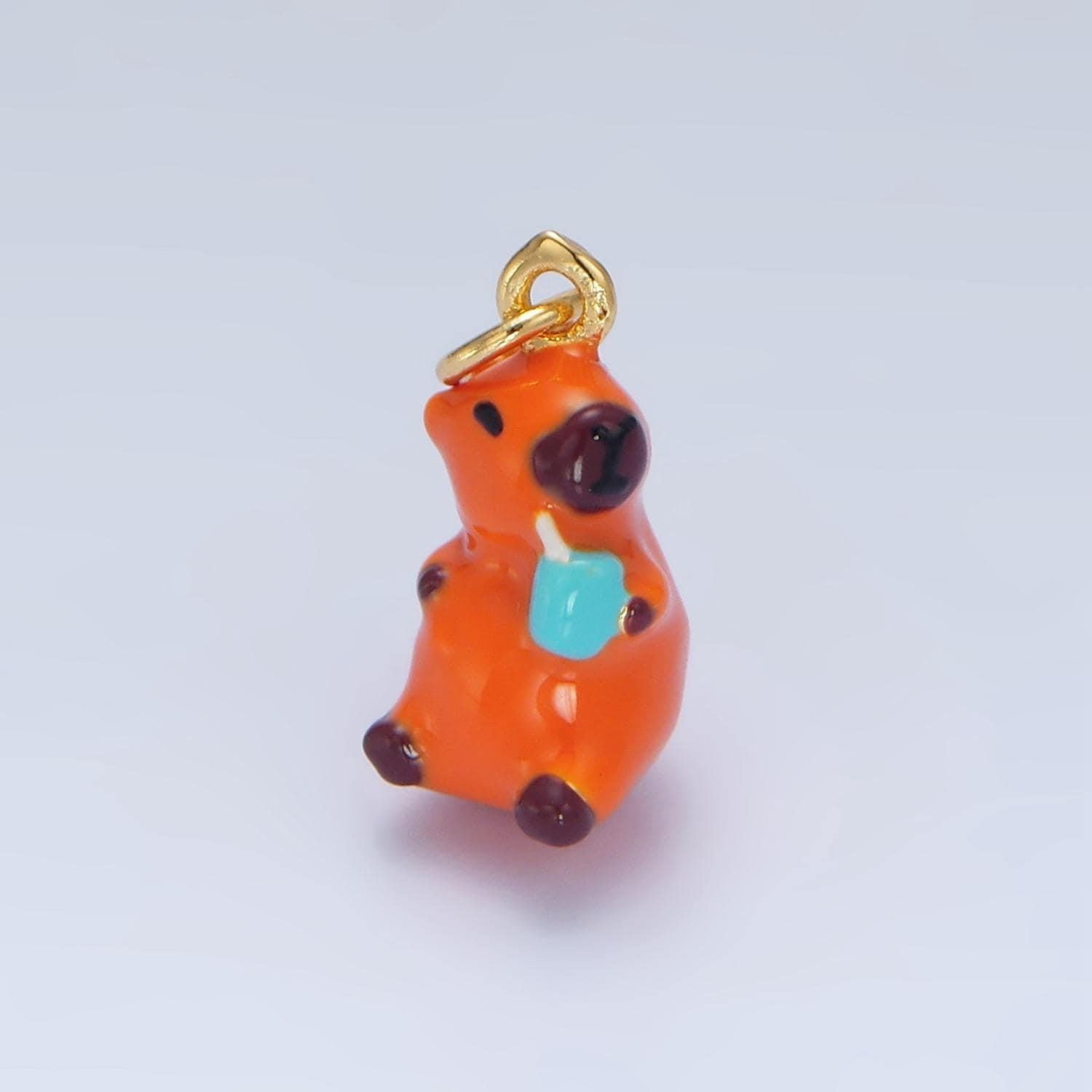 Cute drinking capybara charms glass animal pendant diy jewelry making supply for bracelet necklace earring key chain tumbler charm x581