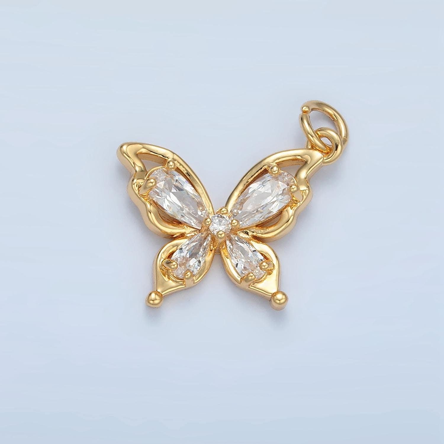 Molten gold filled butterfly cz paved animal charm | x-560
