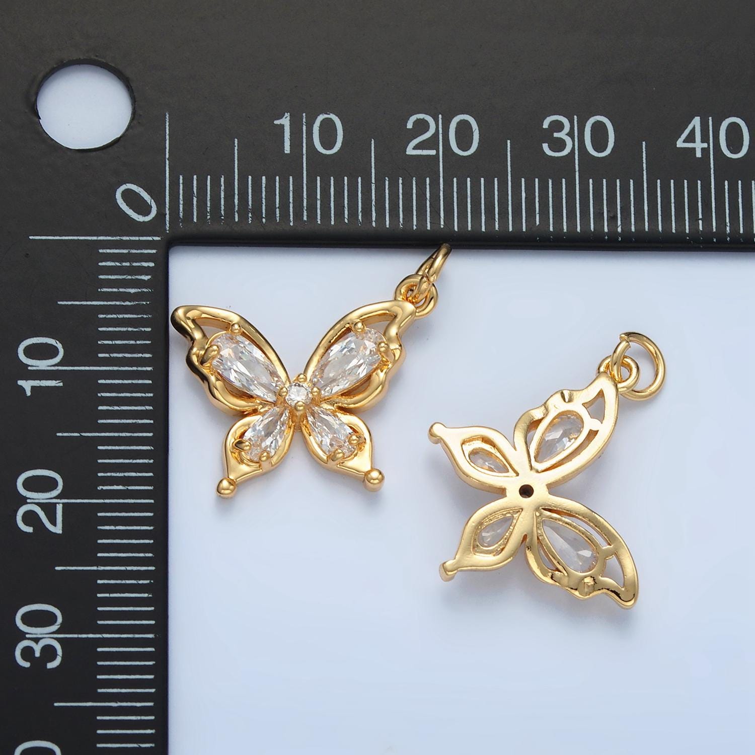 Molten gold filled butterfly cz paved animal charm | x-560