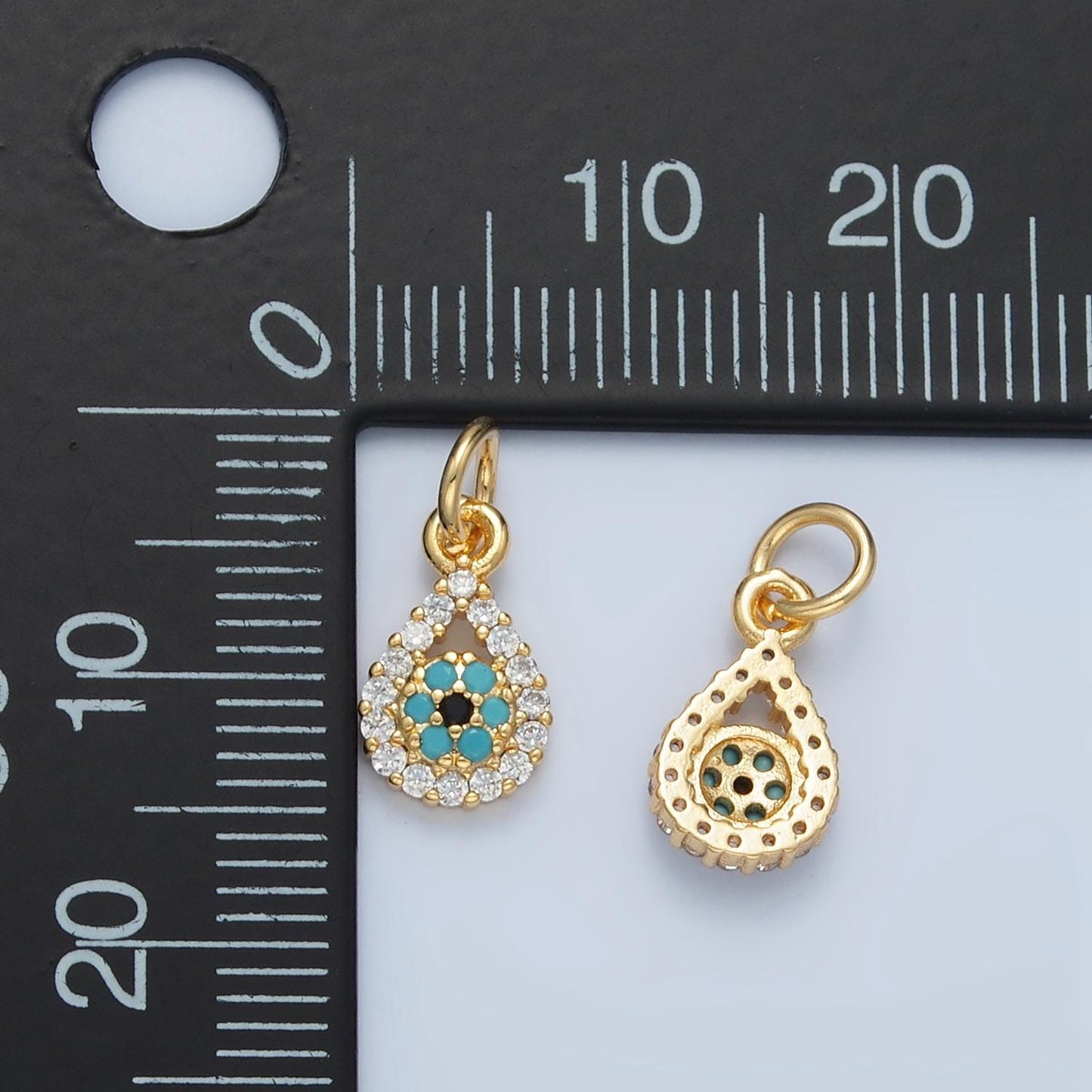 Mini cz paved blue evil eye teardrop gold filled gold filled eye charm | x-559