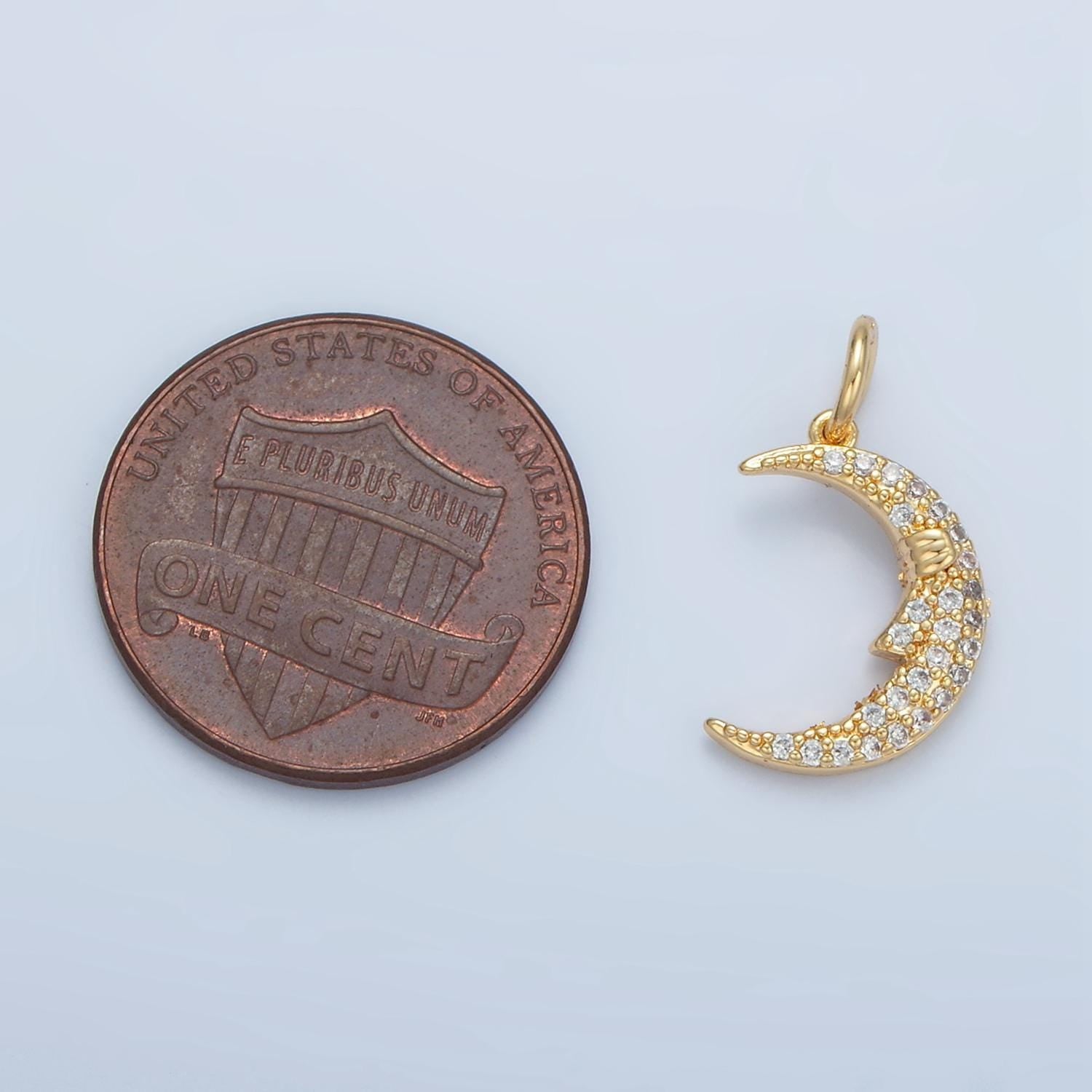 Crescent moon face micro paved cz gold filled celestial charm | x-554