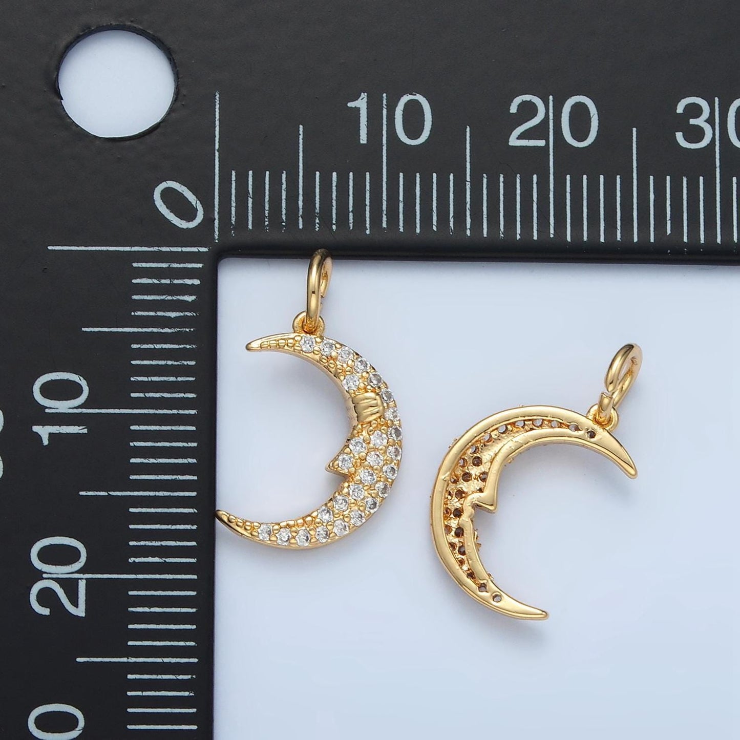Crescent moon face micro paved cz gold filled celestial charm | x-554