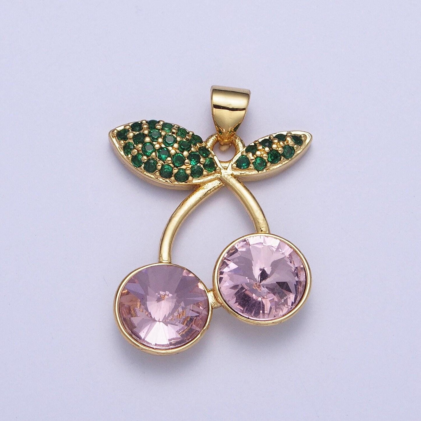 24k gold filled cherry pendant micro cubic zirconia cz pave stones, multicolor fruit charm for diy jewelry making | x-409~x-414, x-530
