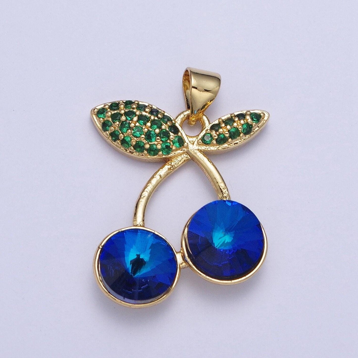 24k gold filled cherry pendant micro cubic zirconia cz pave stones, multicolor fruit charm for diy jewelry making | x-409~x-414, x-530