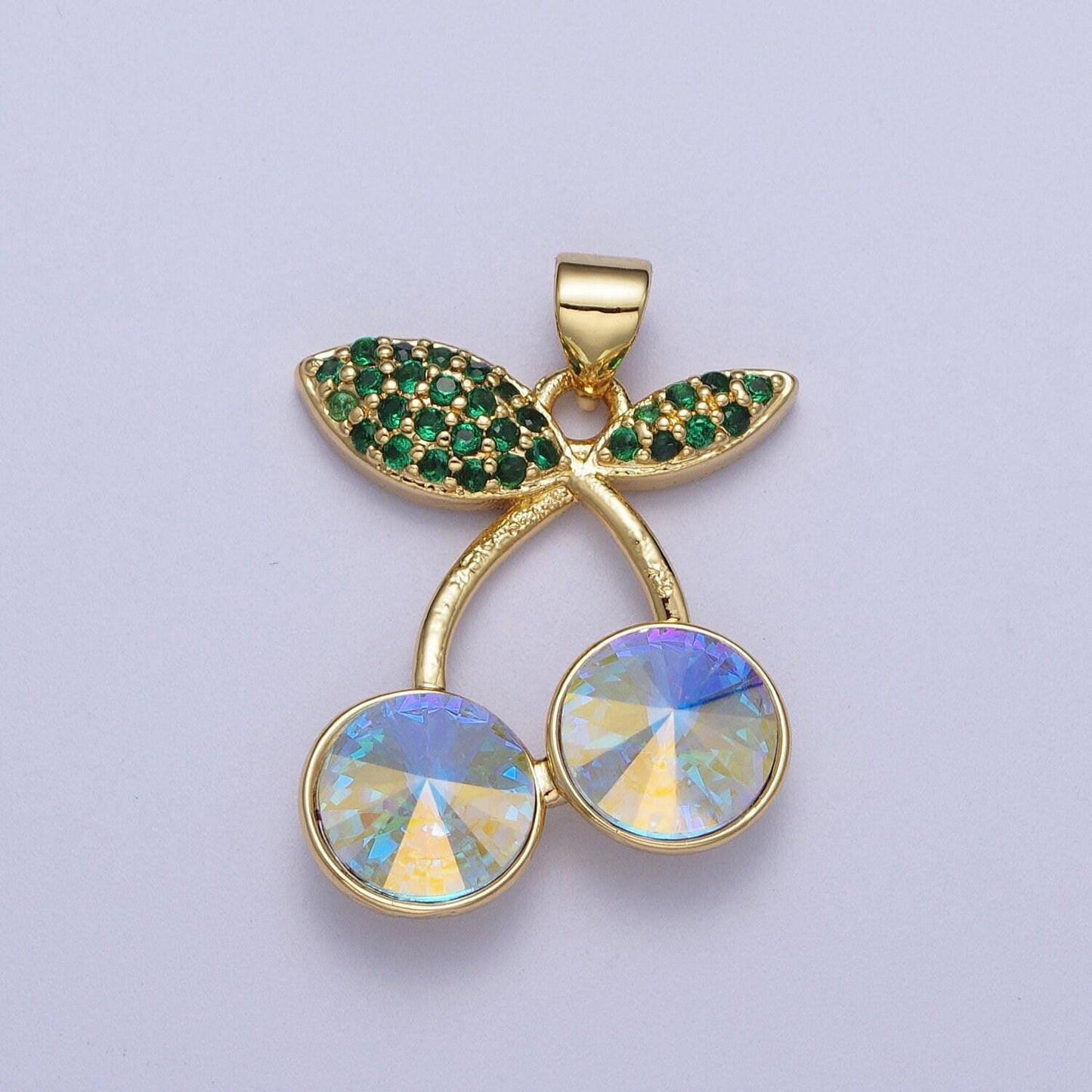24k gold filled cherry pendant micro cubic zirconia cz pave stones, multicolor fruit charm for diy jewelry making | x-409~x-414, x-530