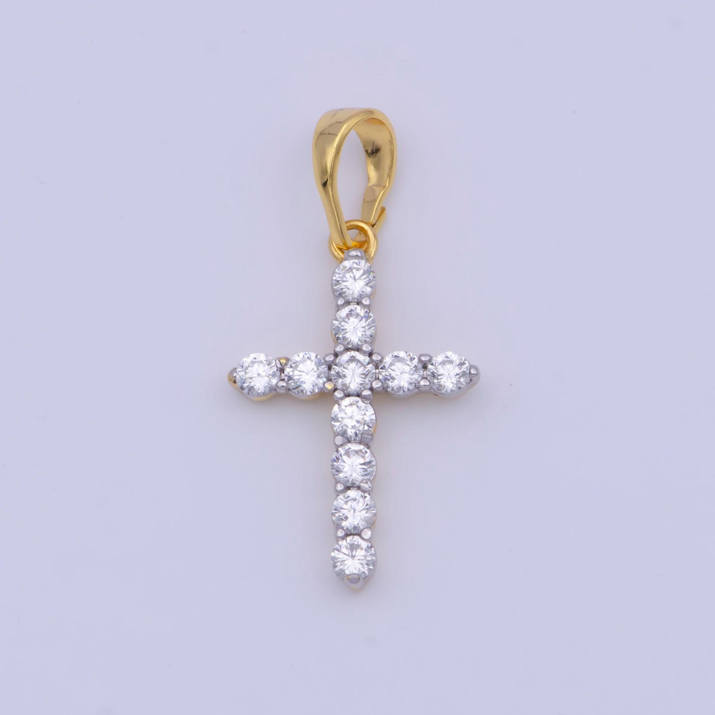 Gold/silver mix cross charms, 24k gold filled micro paved clear cz religious cross pendant | x-527