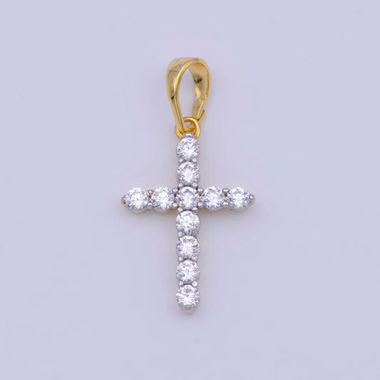 Gold/silver mix cross charms, 24k gold filled micro paved clear cz religious cross pendant | x-527