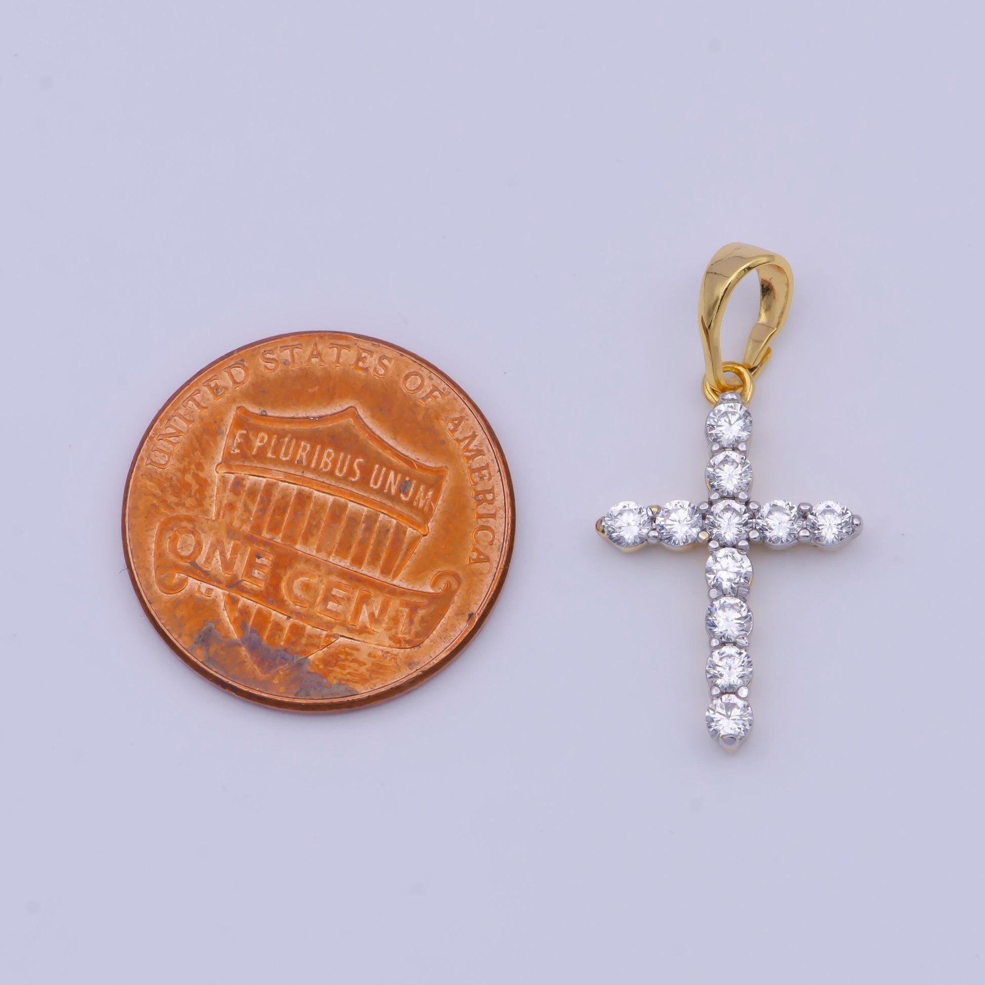 Gold/silver mix cross charms, 24k gold filled micro paved clear cz religious cross pendant | x-527