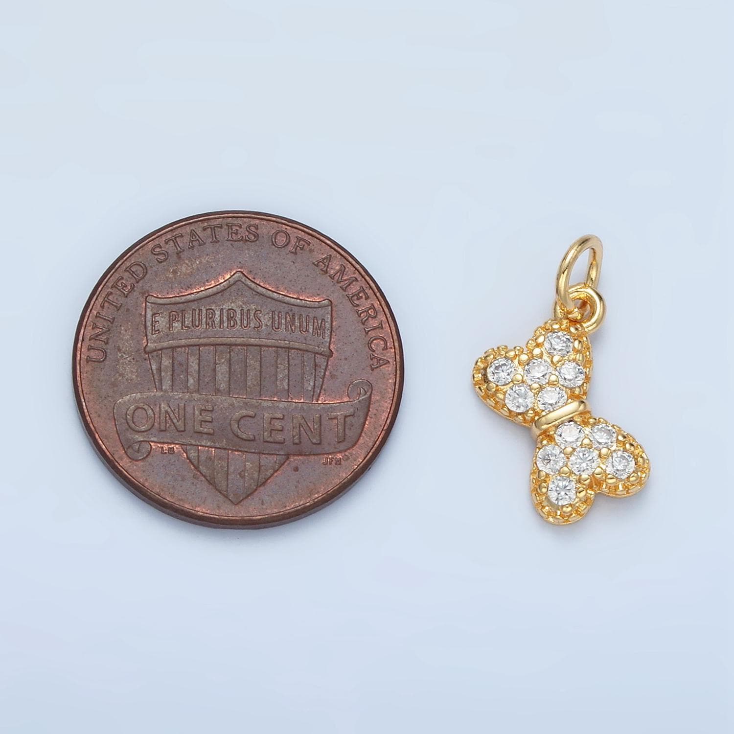 Tiny kids shaped bow, micro paved cz and gold filled ribbon charm | x-509