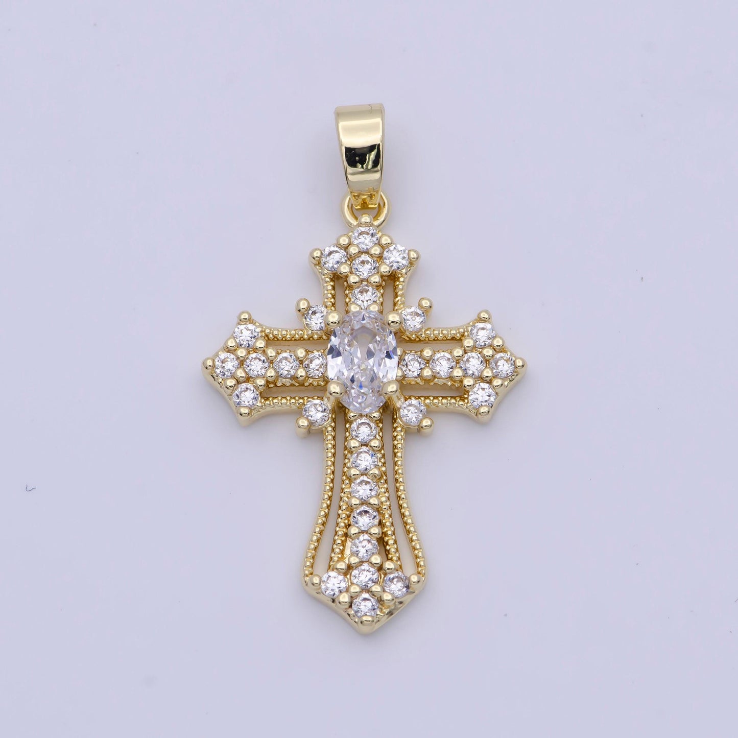 24k gold filled clear, multicolor micro paved oval cz passion cross religious pendant | x504 x505