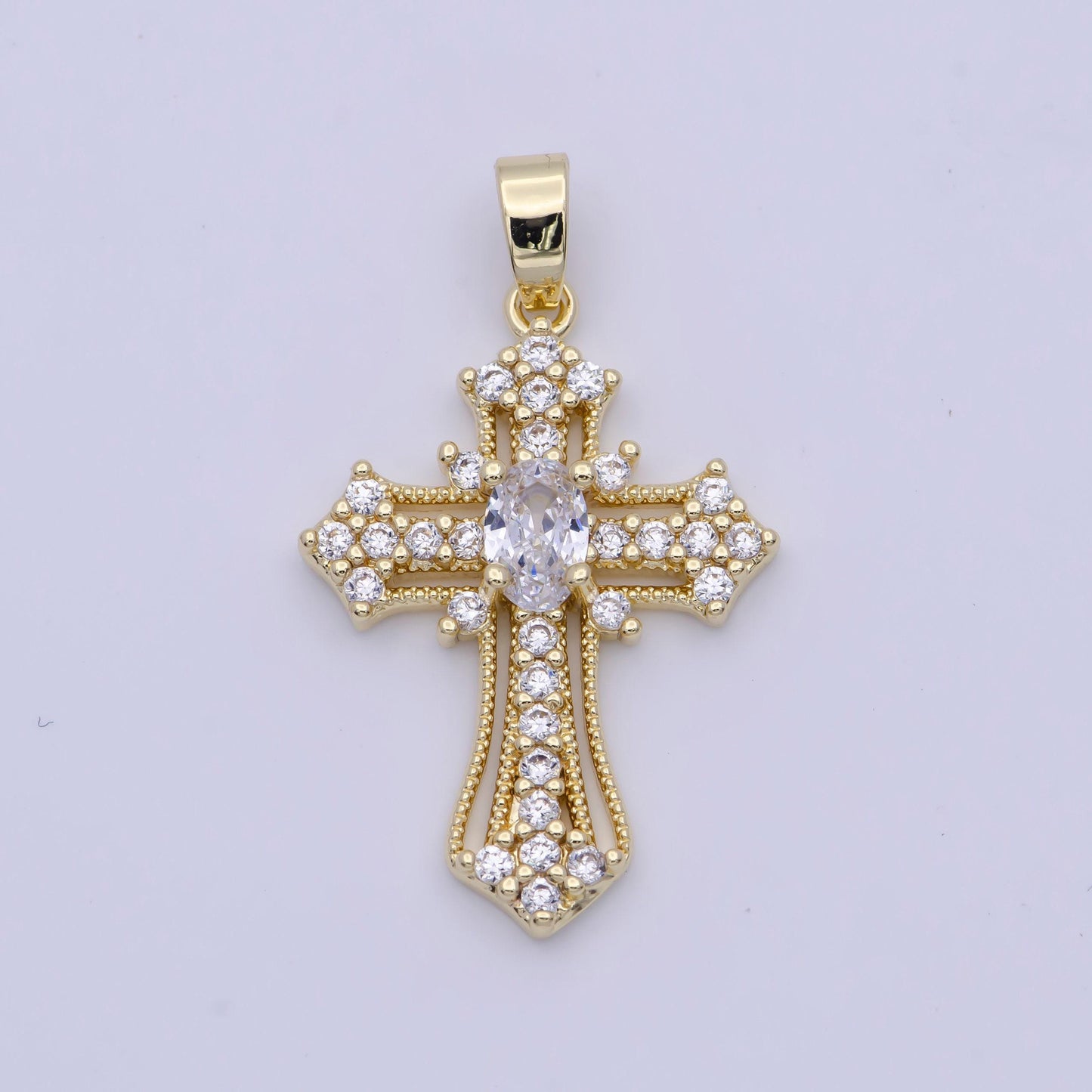 Royalty clear & colorful gold cz cross pendant, 24k gold plated micro paved cz royalty religious cross charm | x-504, x-505