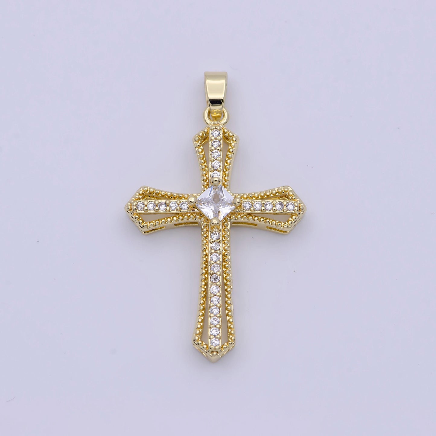 Gold multicolor cz cross pendant, 24k gold plated colored micro paved cubic zirconia cross religious charm | x-494~x-496