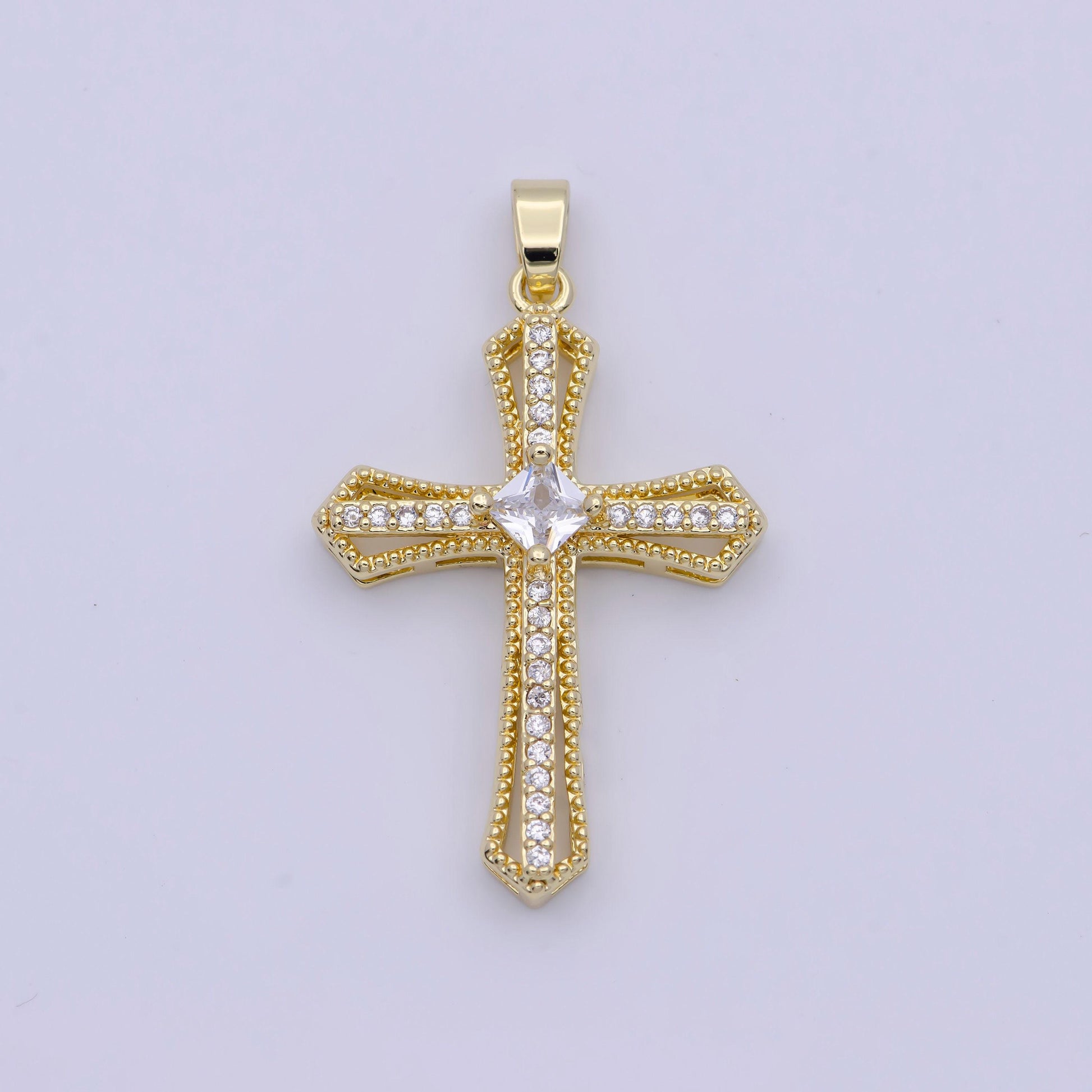 Gold multicolor cz cross pendant, 24k gold plated colored micro paved cubic zirconia cross religious charm | x-494~x-496