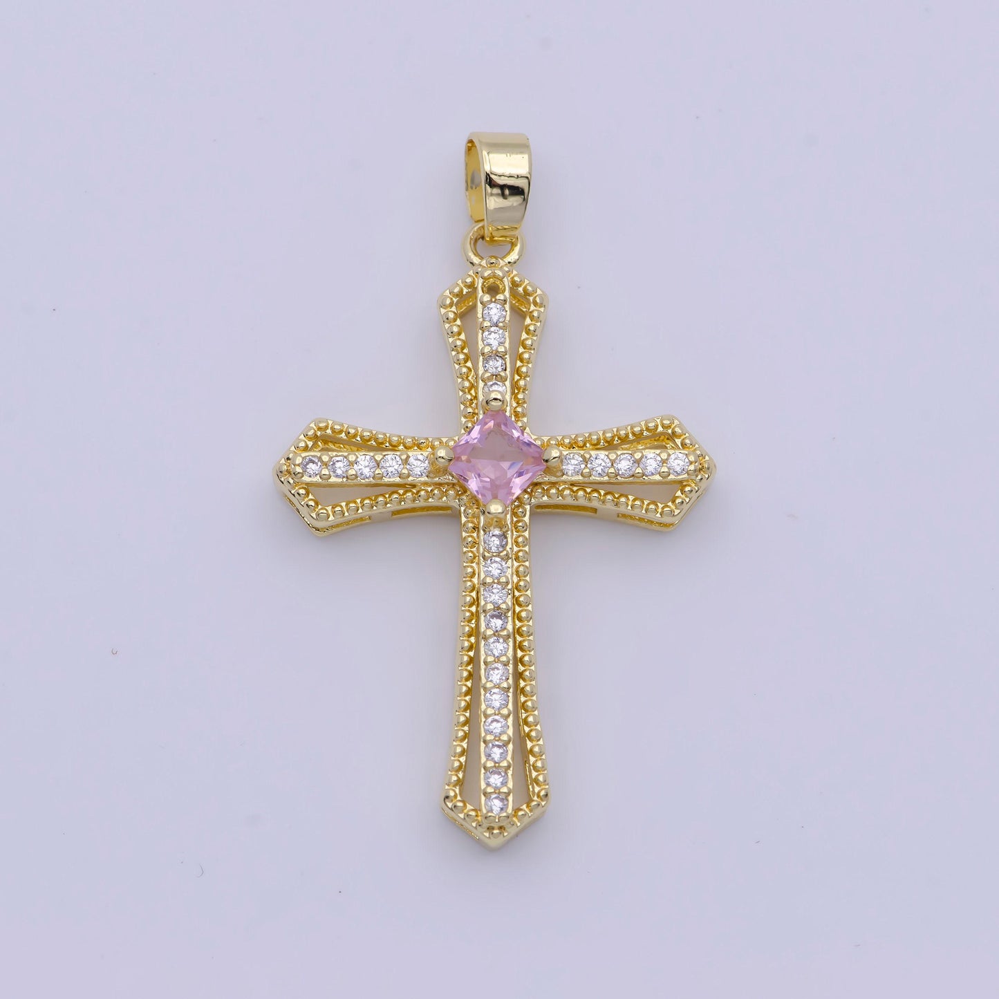 Gold multicolor cz cross pendant, 24k gold plated colored micro paved cubic zirconia cross religious charm | x-494~x-496