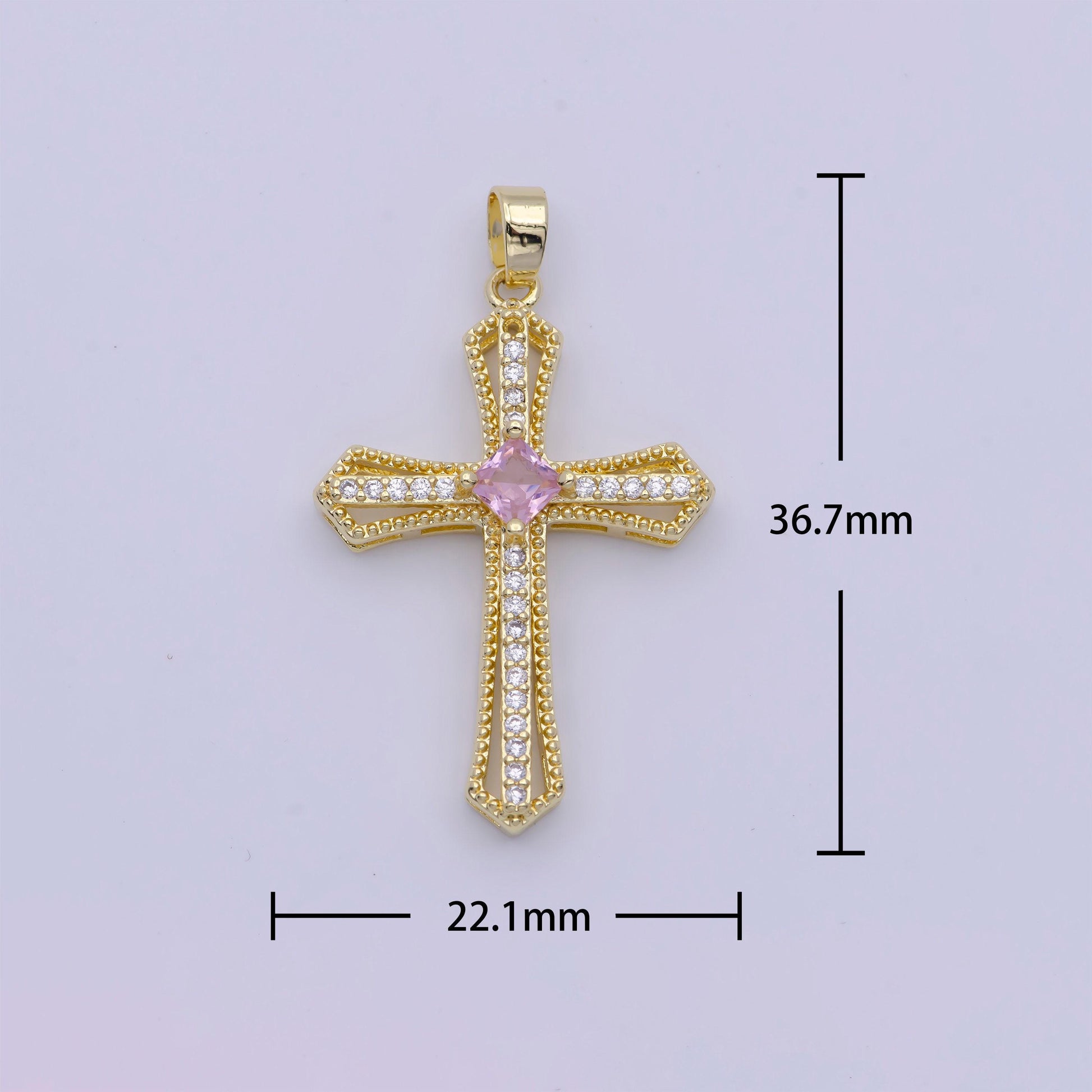 Gold multicolor cz cross pendant, 24k gold plated colored micro paved cubic zirconia cross religious charm | x-494~x-496