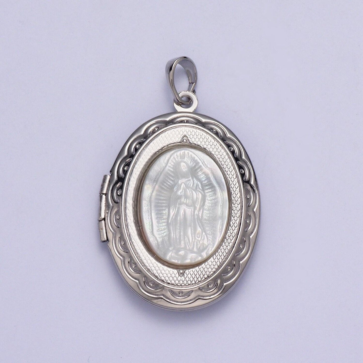 Our lady of guadalupe detailed double sided locket pendant, virgin mary open locket pearl necklace bracelet supply | x-469~x-471