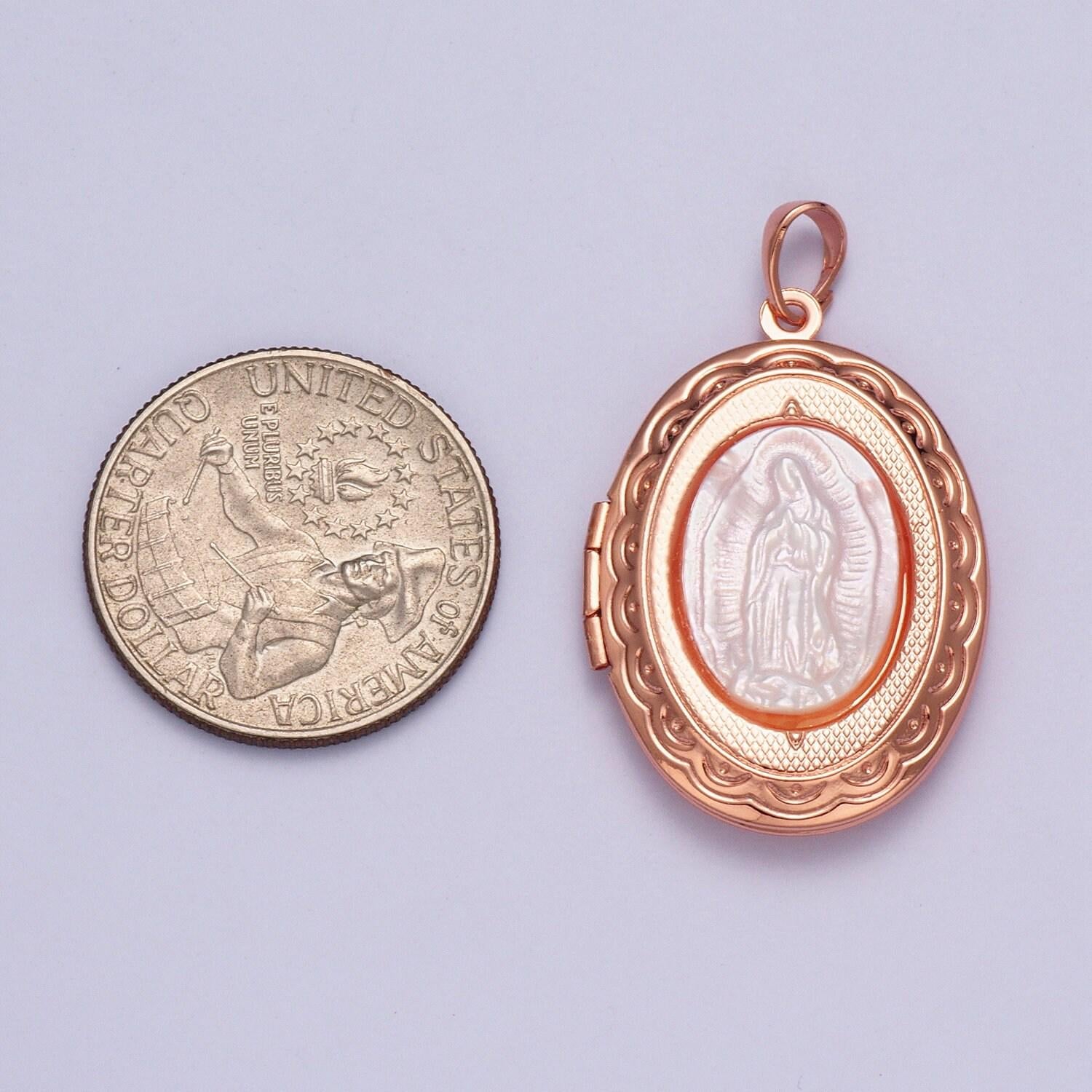 Our lady of guadalupe detailed double sided locket pendant, virgin mary open locket pearl necklace bracelet supply | x-469~x-471