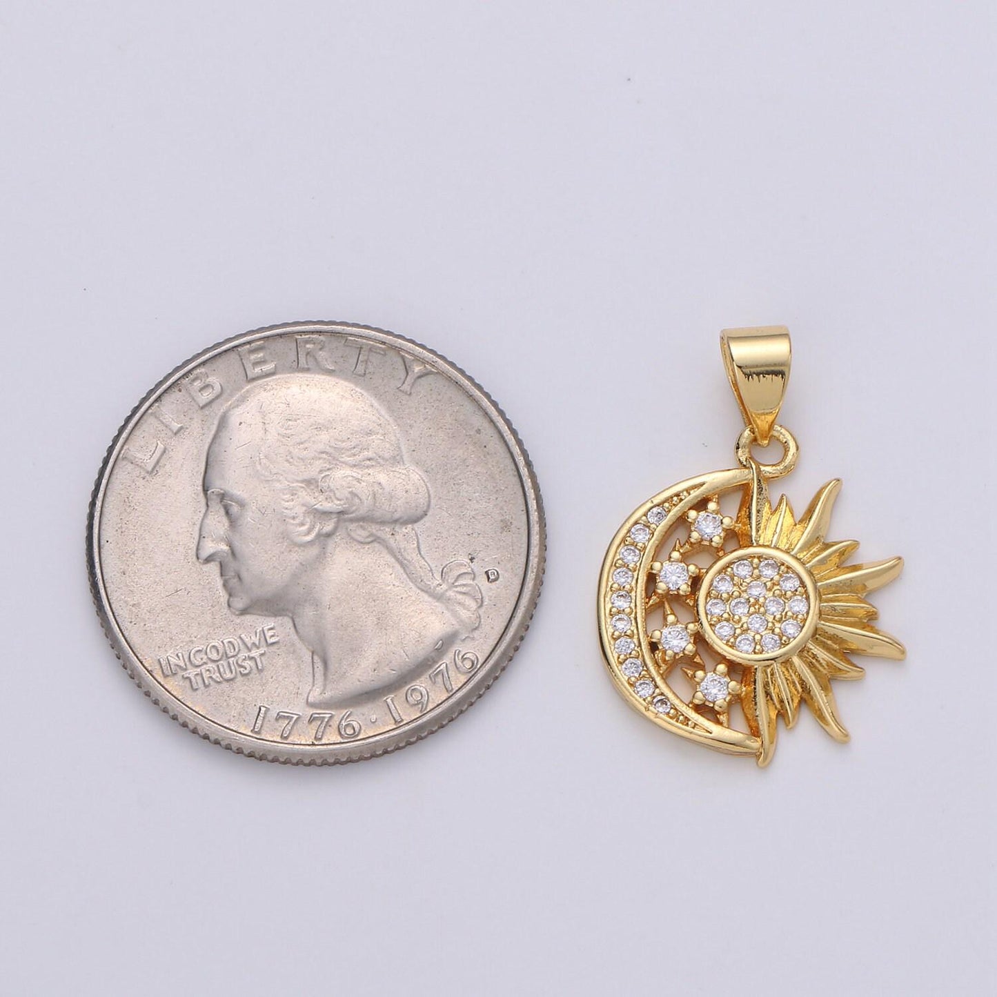 Sun, moon, and stars pendant, 24k gold filled and deep rose gold micro pave cz celestial sunshine crescent moon charm | i-912, x-457