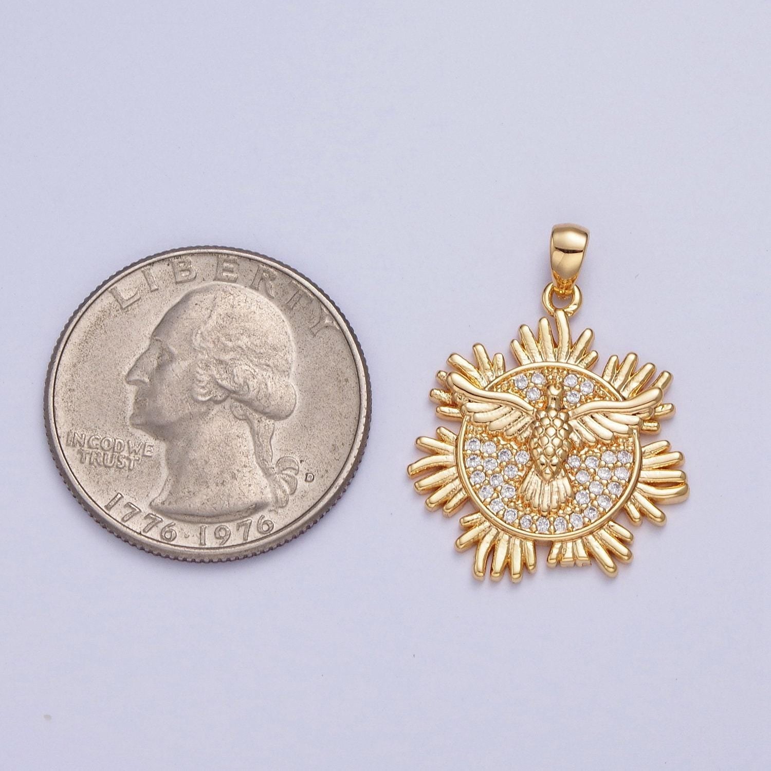 24k gold filled holy spirit pendant, first holy communion dove gold pendant, christian jewelry, religious medals | x-446