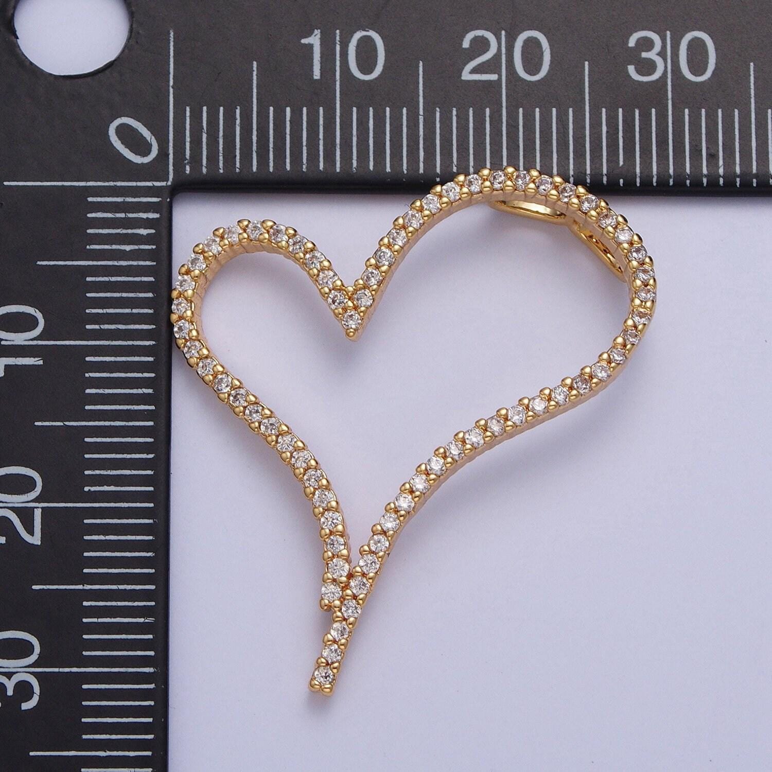24k gold filled micro pave love heart cubic zirconia cz pendant heart outline charm for jewelry necklace making | x-437
