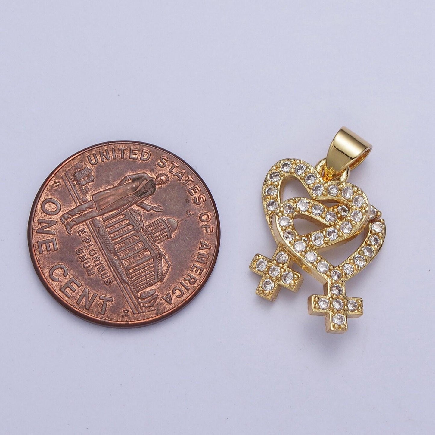 Micro pave love heart lesbian charm 24k gold filled heart-shaped lesbian jewelry, pride necklace bracelet pendant lesbian couple | x-424