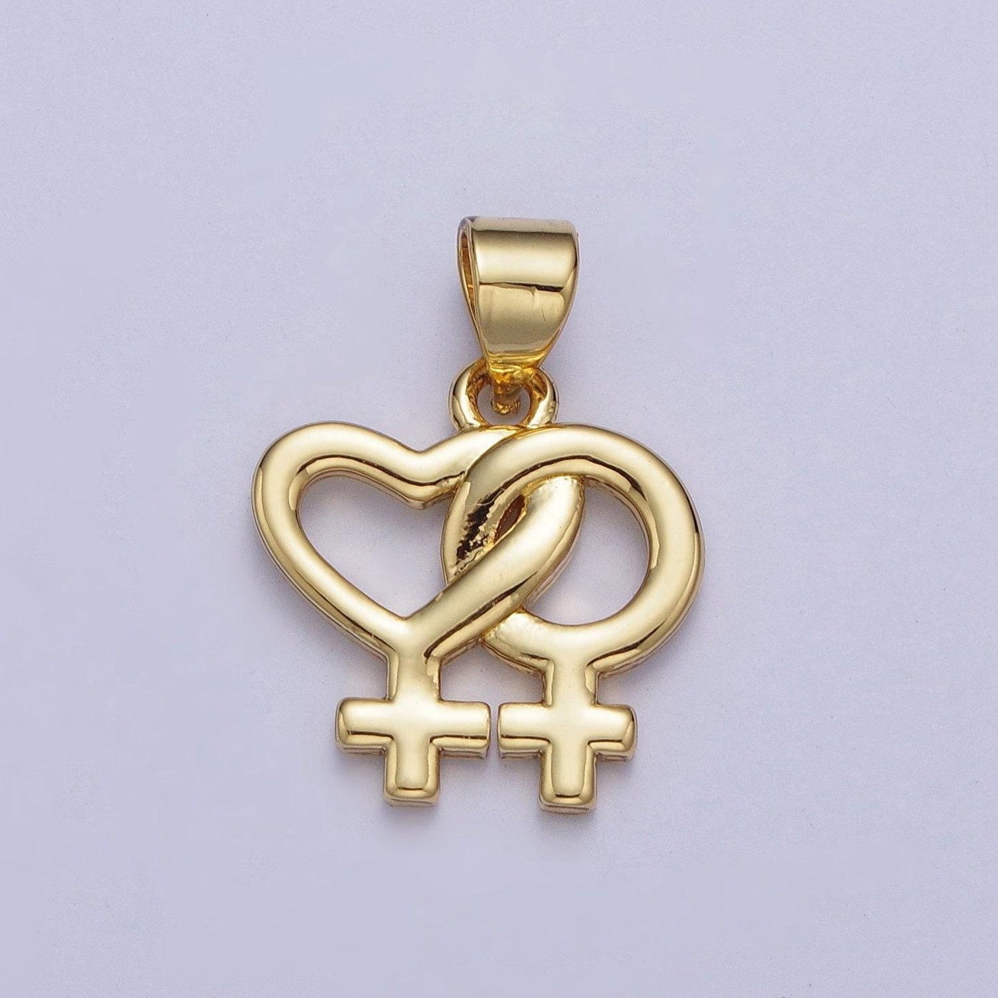 24k gold filled same-sex love pendant, minimalistic lesbian pride, gender, sexual orientation equality charm for necklace component | x-421