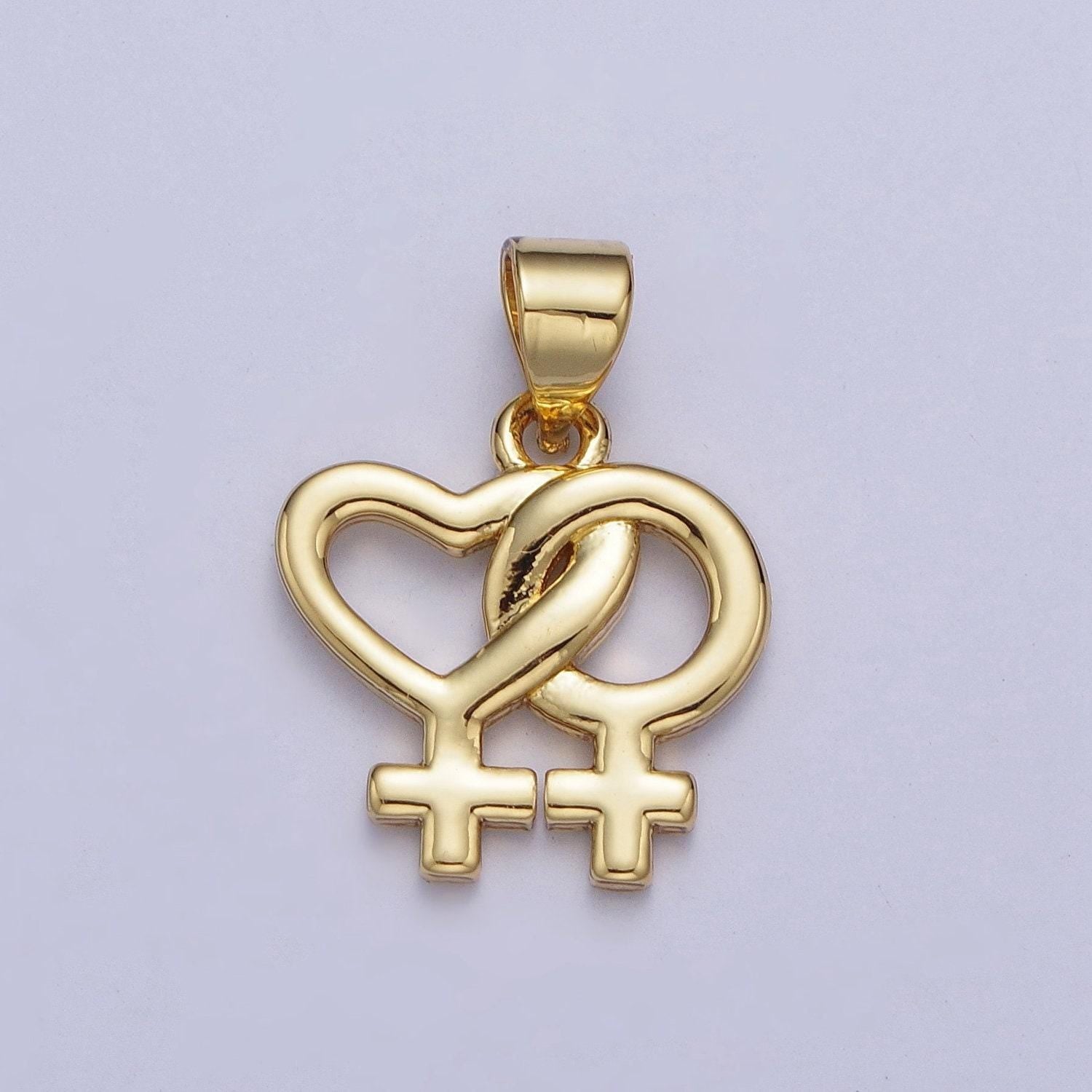 24k gold filled same-sex love pendant, minimalistic lesbian pride, gender, sexual orientation equality charm for necklace component | x-421