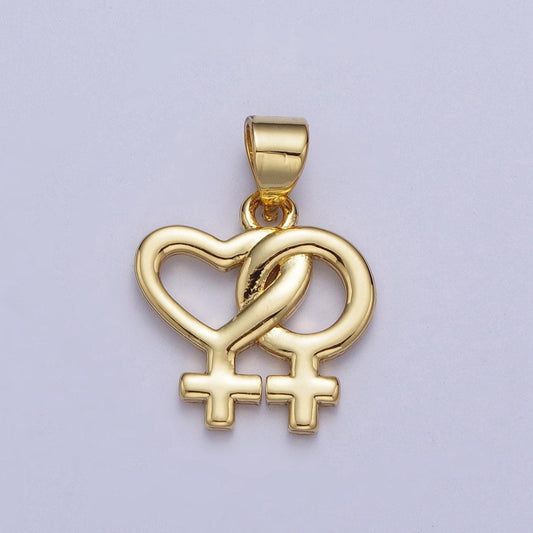 24k gold filled same-sex love pendant, minimalistic lesbian pride, gender, sexual orientation equality charm for necklace component | x-421