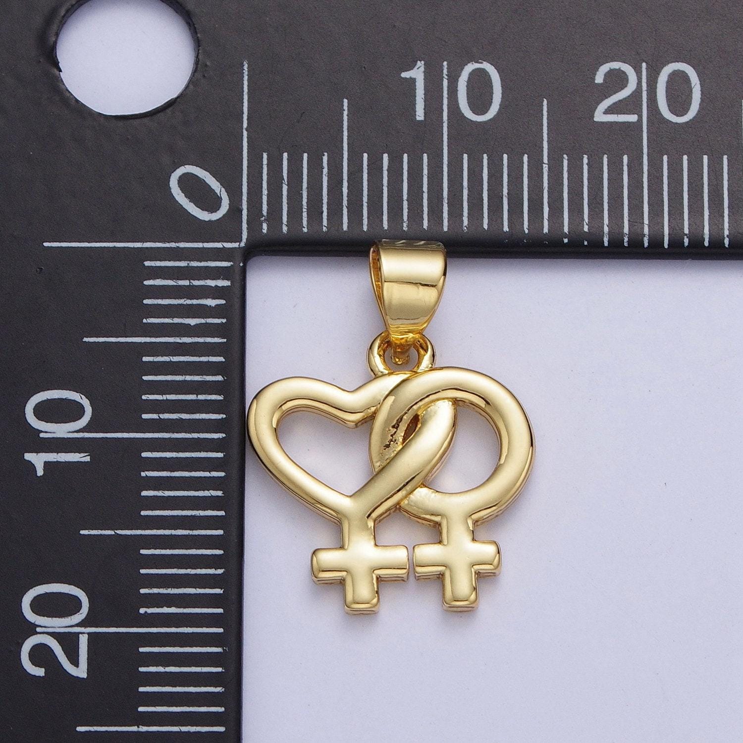 24k gold filled same-sex love pendant, minimalistic lesbian pride, gender, sexual orientation equality charm for necklace component | x-421