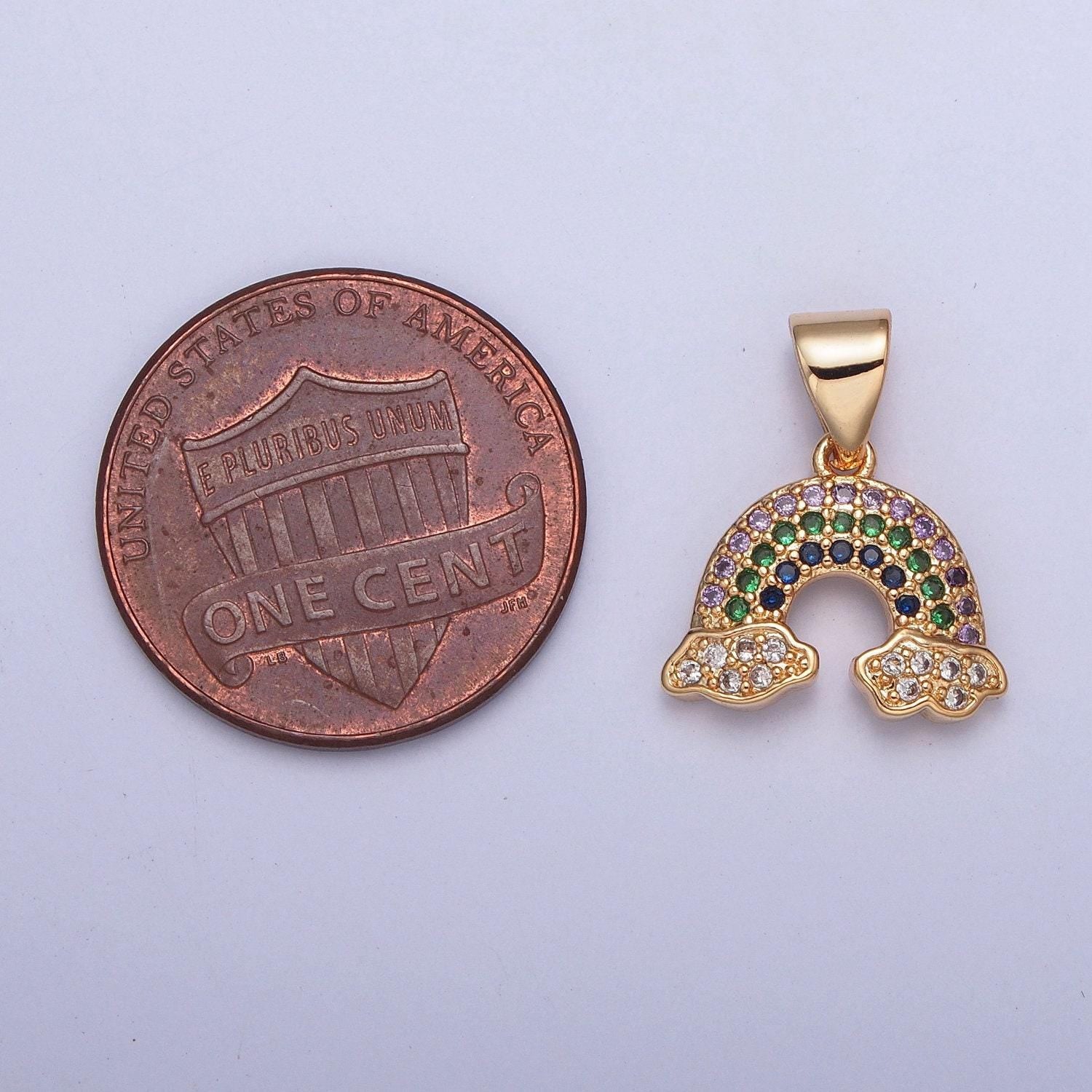 16k gold filled dainty gold rainbow clouds charm cloudy rainy rainbow colored cz stone rainbow pendant | x-394