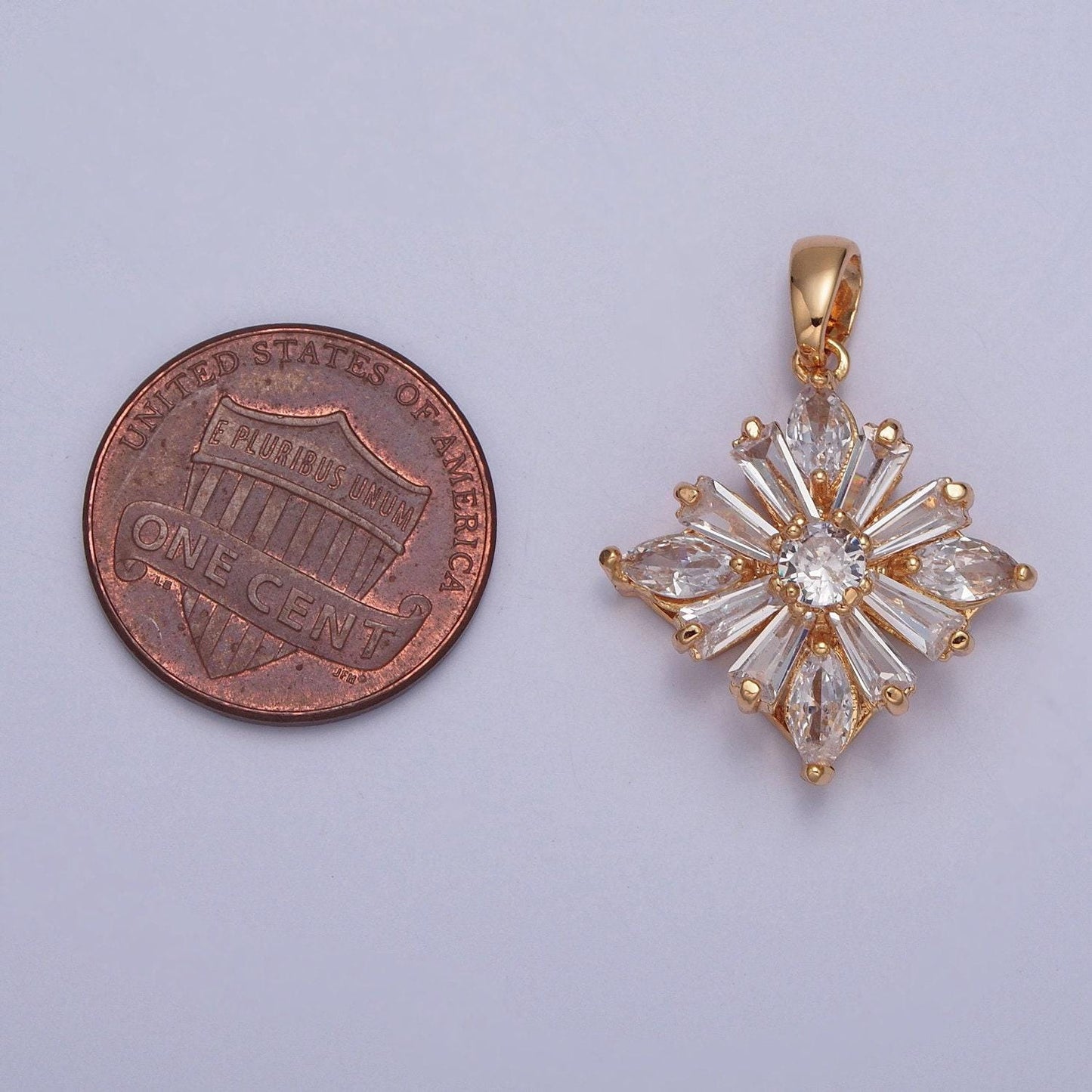 Dainty gold filled flower diamond charm florette micro pave cubic zirconia cz baguette stones pendant for necklace earring bracelet | x-390