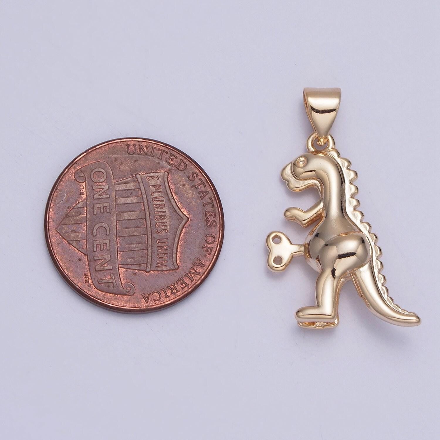 16k gold filled dinosaur toy pendants in gold, tyrannosaurus charm trex dino jewelry | x-388