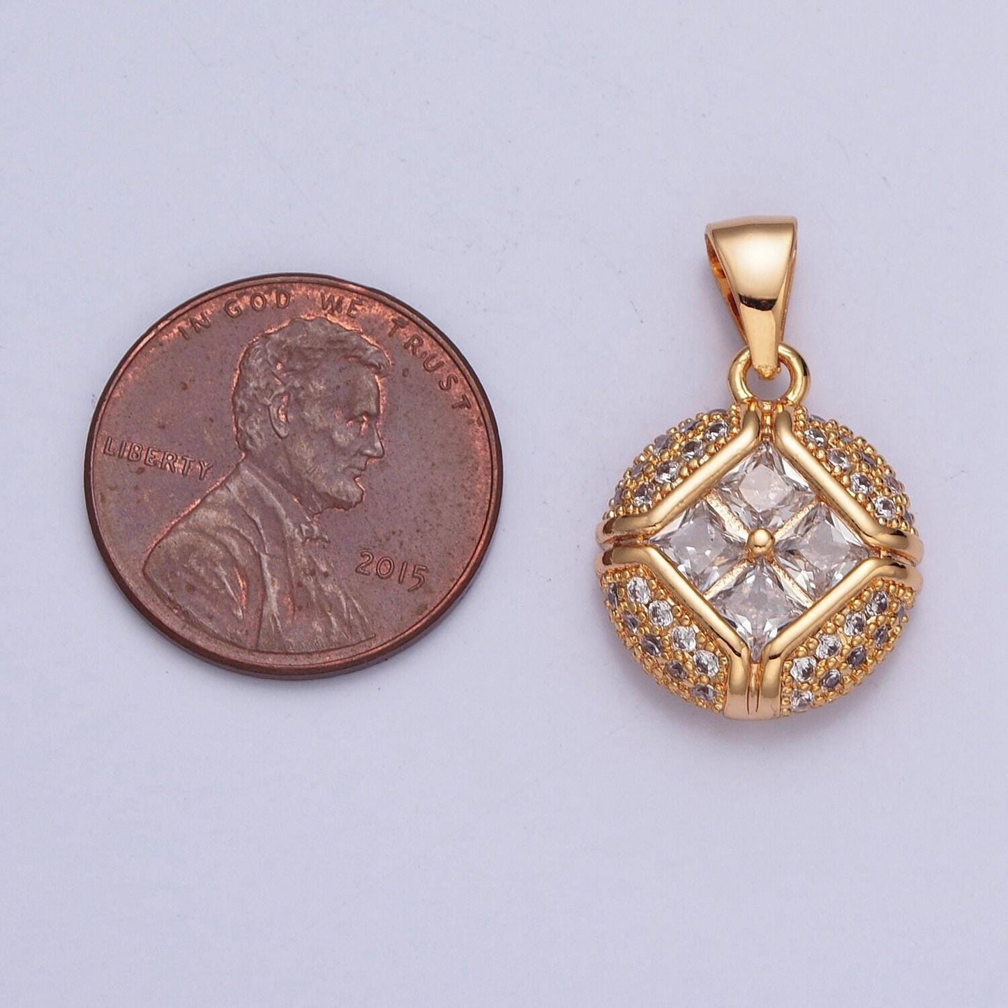18k gold flower diamond circular ball micro pave cz stone pendant, round ball statement charm for necklace | x-374