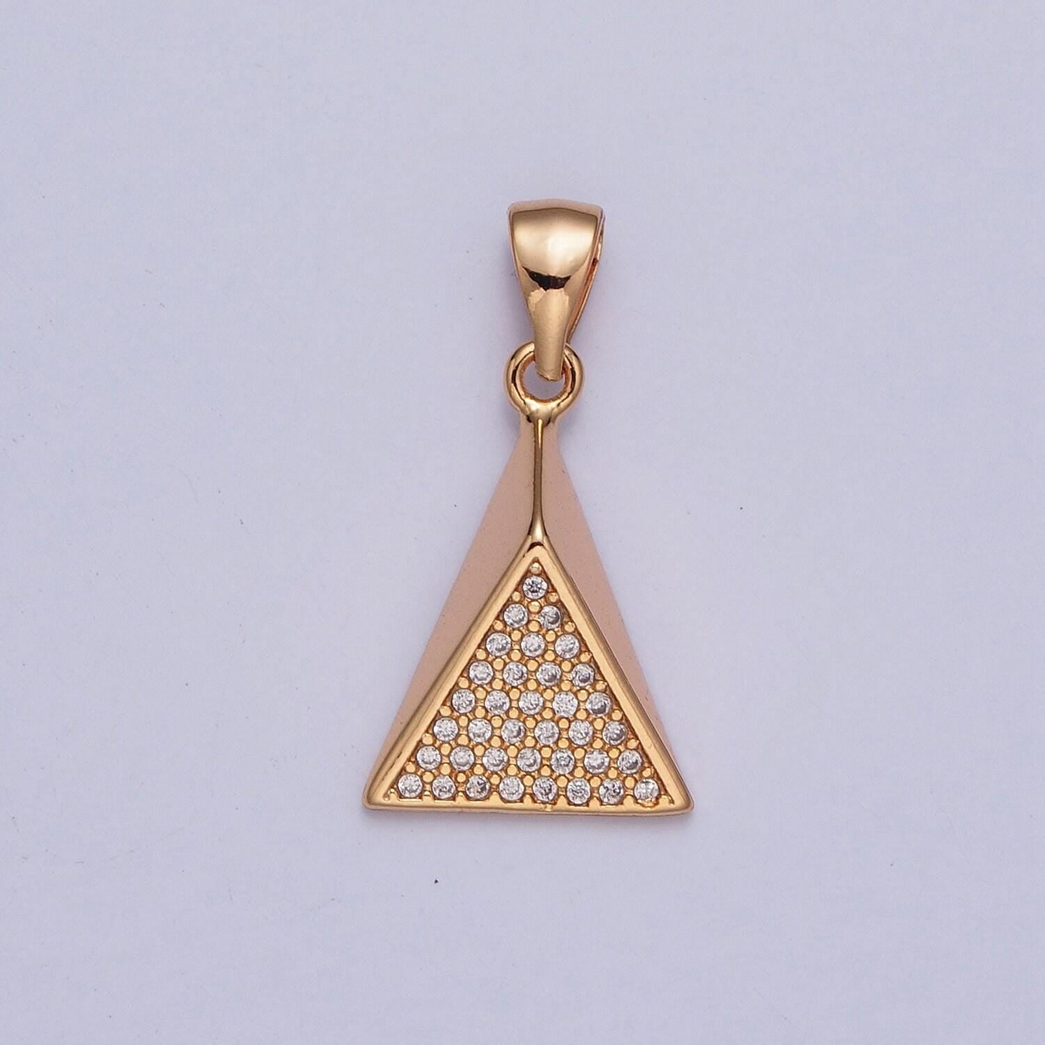 18k gold plated 3d angled trianglular pendant micro pave cz dainty triangle charm for necklace bracelet earring | x-363
