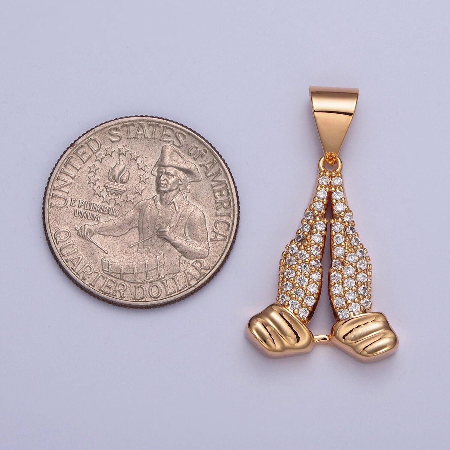 18k gold dainty praying hand charm with micro pave cz stones, hands together in prayer pendant | diy pendant for necklace bracelet | x-358