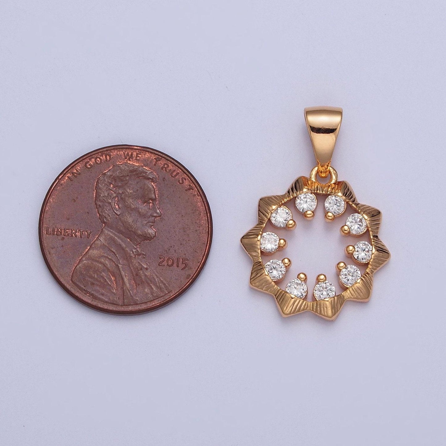Mini gold sun, flower, sunflower charm sun rays summer sunflower charm micro pave cubic zirconia cz for necklace earring bracelet | x-356
