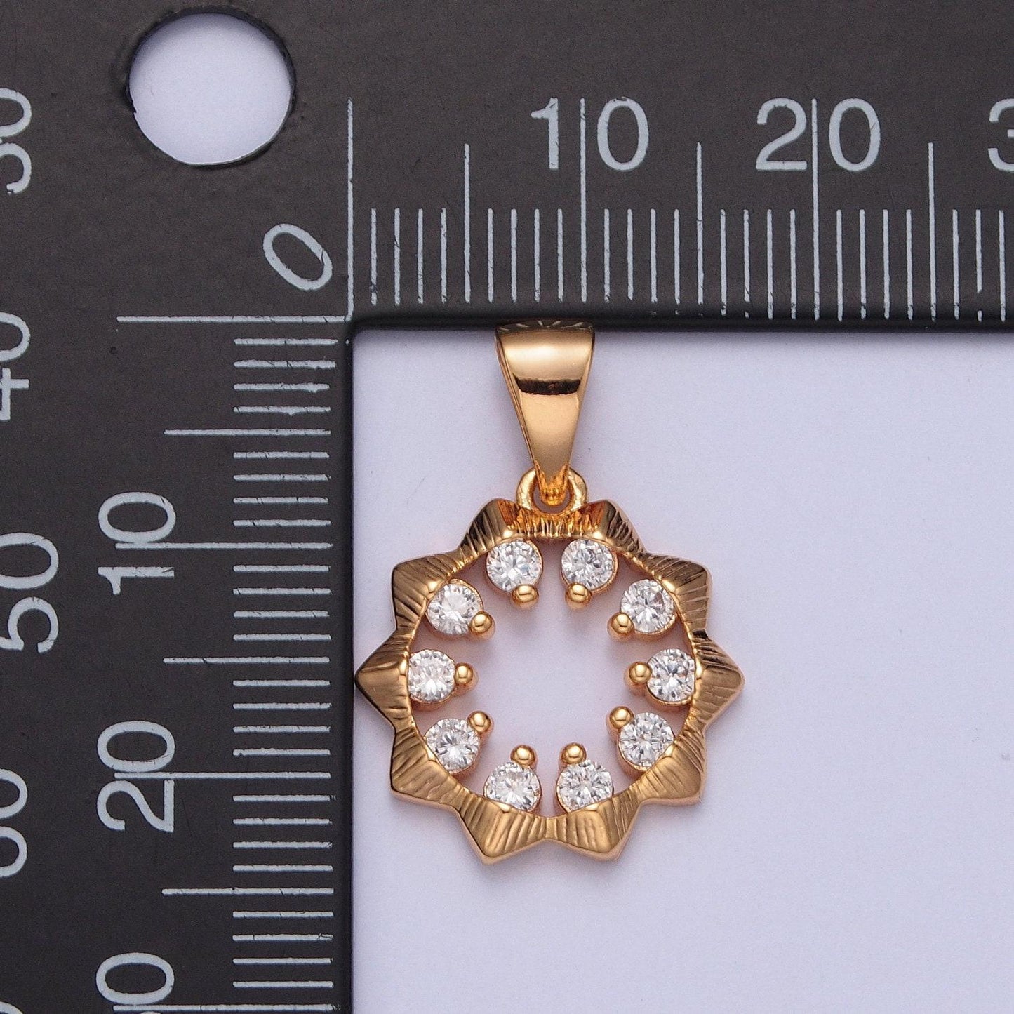 Mini gold sun, flower, sunflower charm sun rays summer sunflower charm micro pave cubic zirconia cz for necklace earring bracelet | x-356
