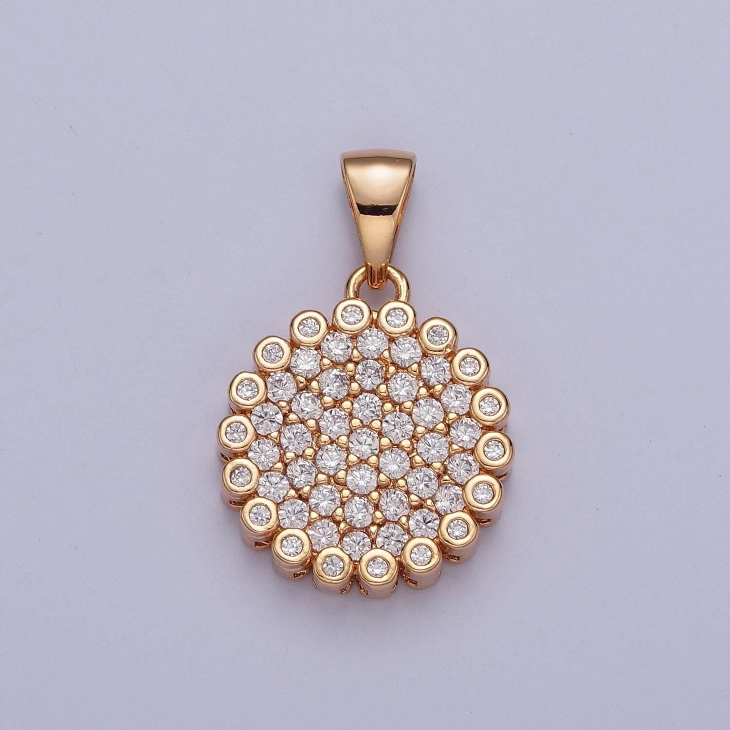 18k gold plated round circle simple micro pave cz pendant, dainty micro pave circular charm for necklace bracelet earring | x-354