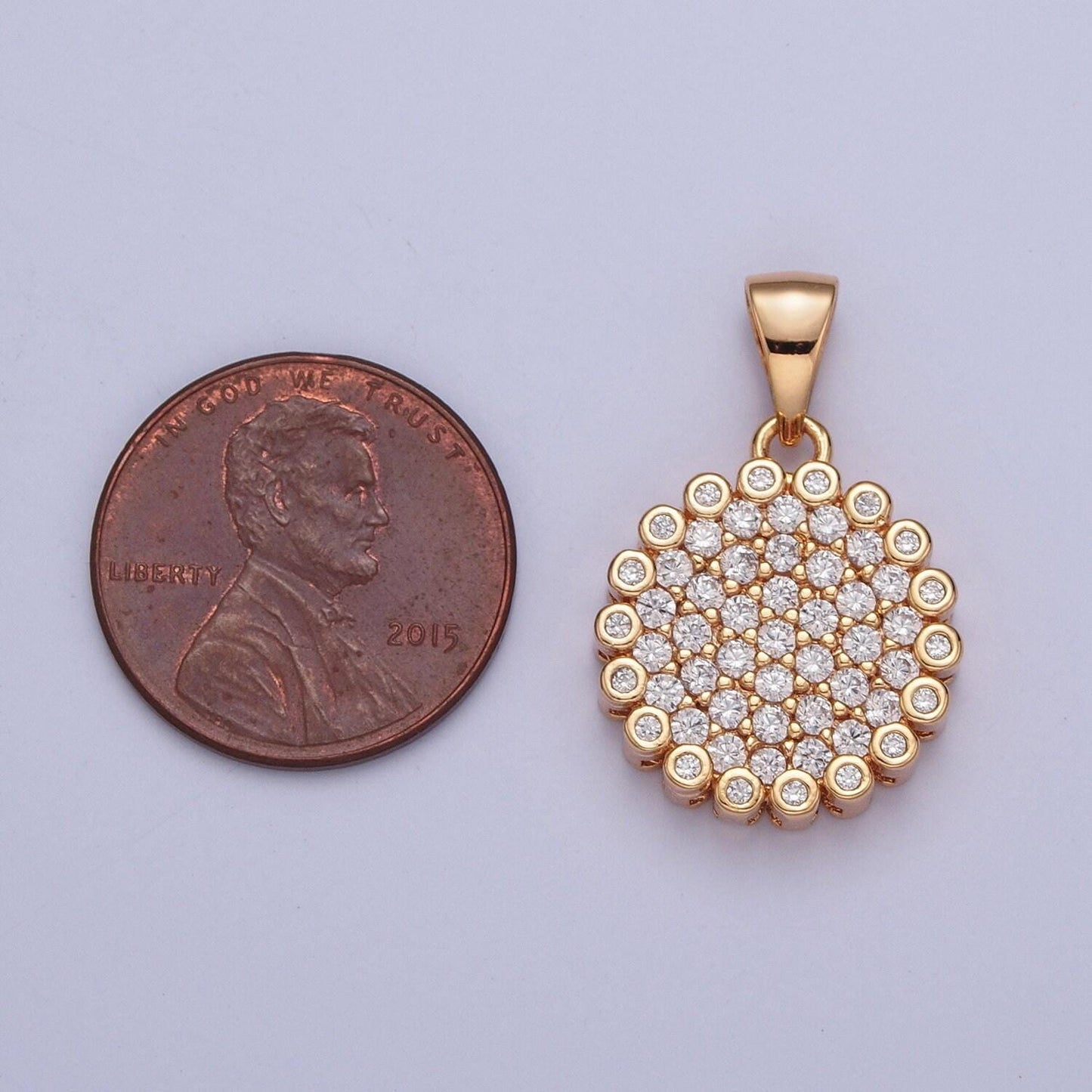 18k gold plated round circle simple micro pave cz pendant, dainty micro pave circular charm for necklace bracelet earring | x-354