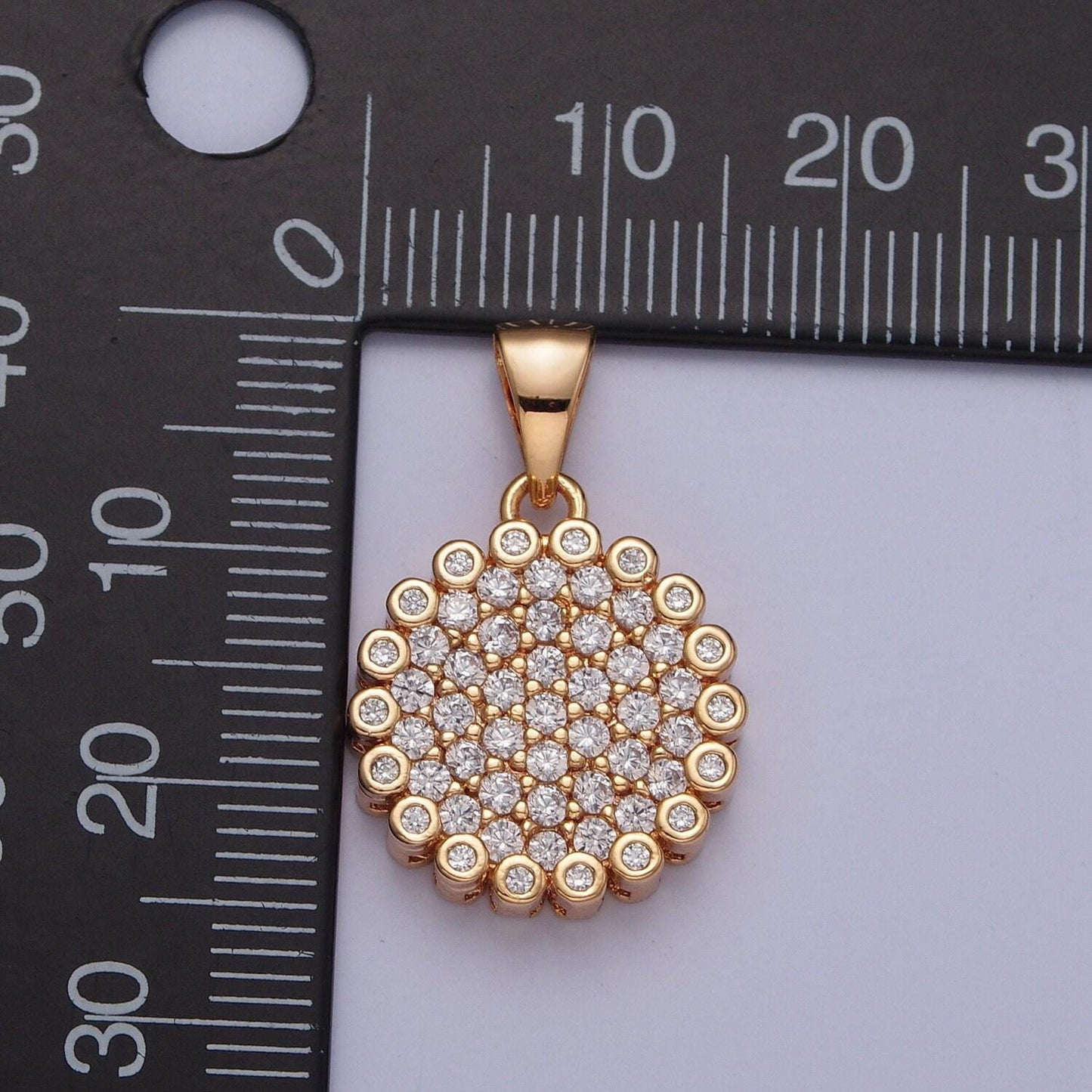 18k gold plated round circle simple micro pave cz pendant, dainty micro pave circular charm for necklace bracelet earring | x-354