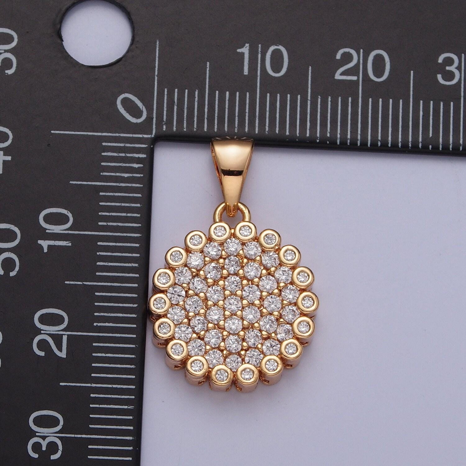 18k gold plated round circle simple micro pave cz pendant, dainty micro pave circular charm for necklace bracelet earring | x-354